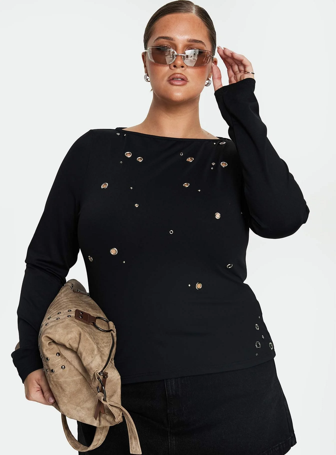 Ryka Long Sleeve Eyelet Top Black Curve
