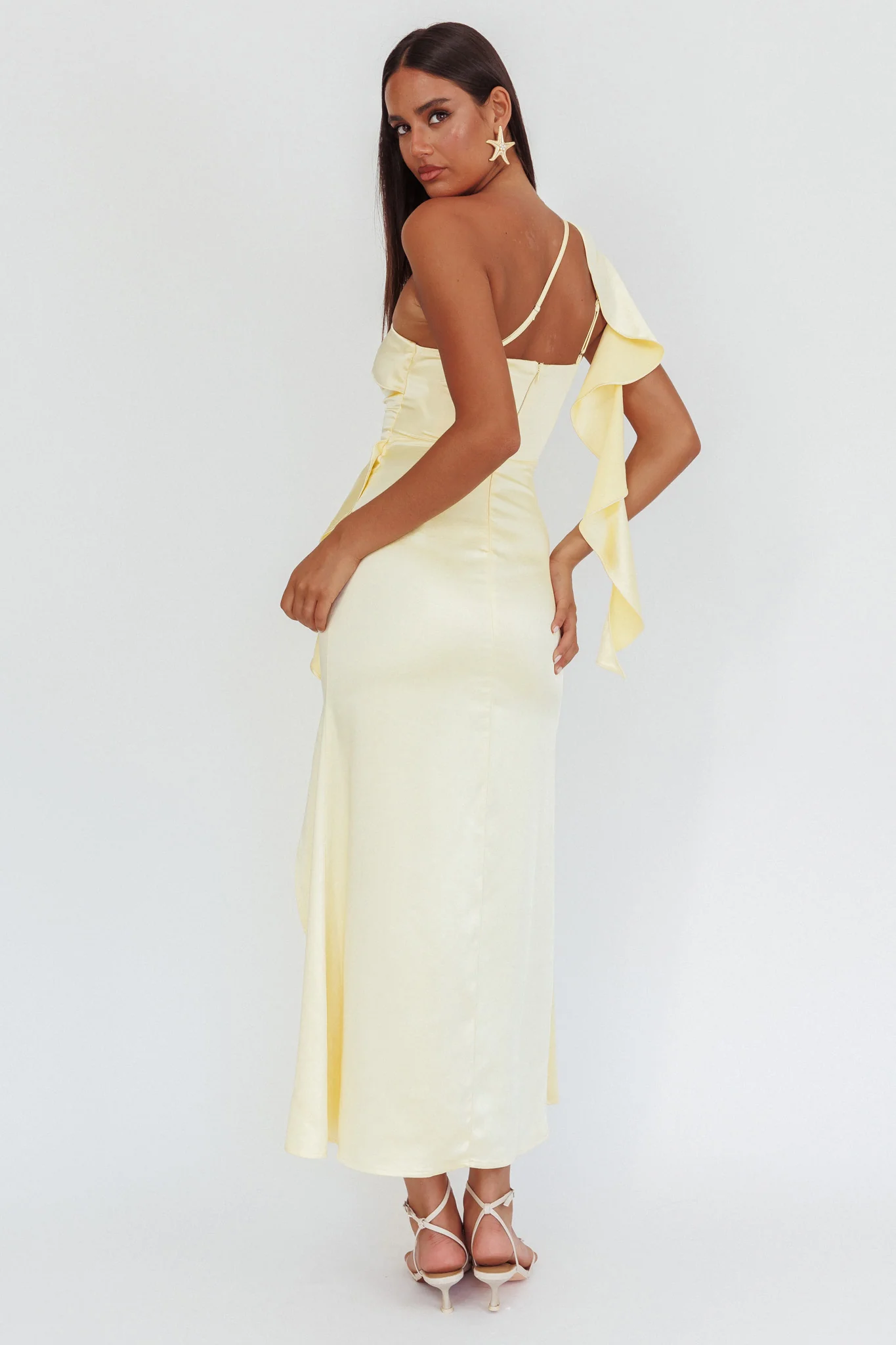 Carmel One-Shoulder Split Maxi Dress Butter - luluinthesky