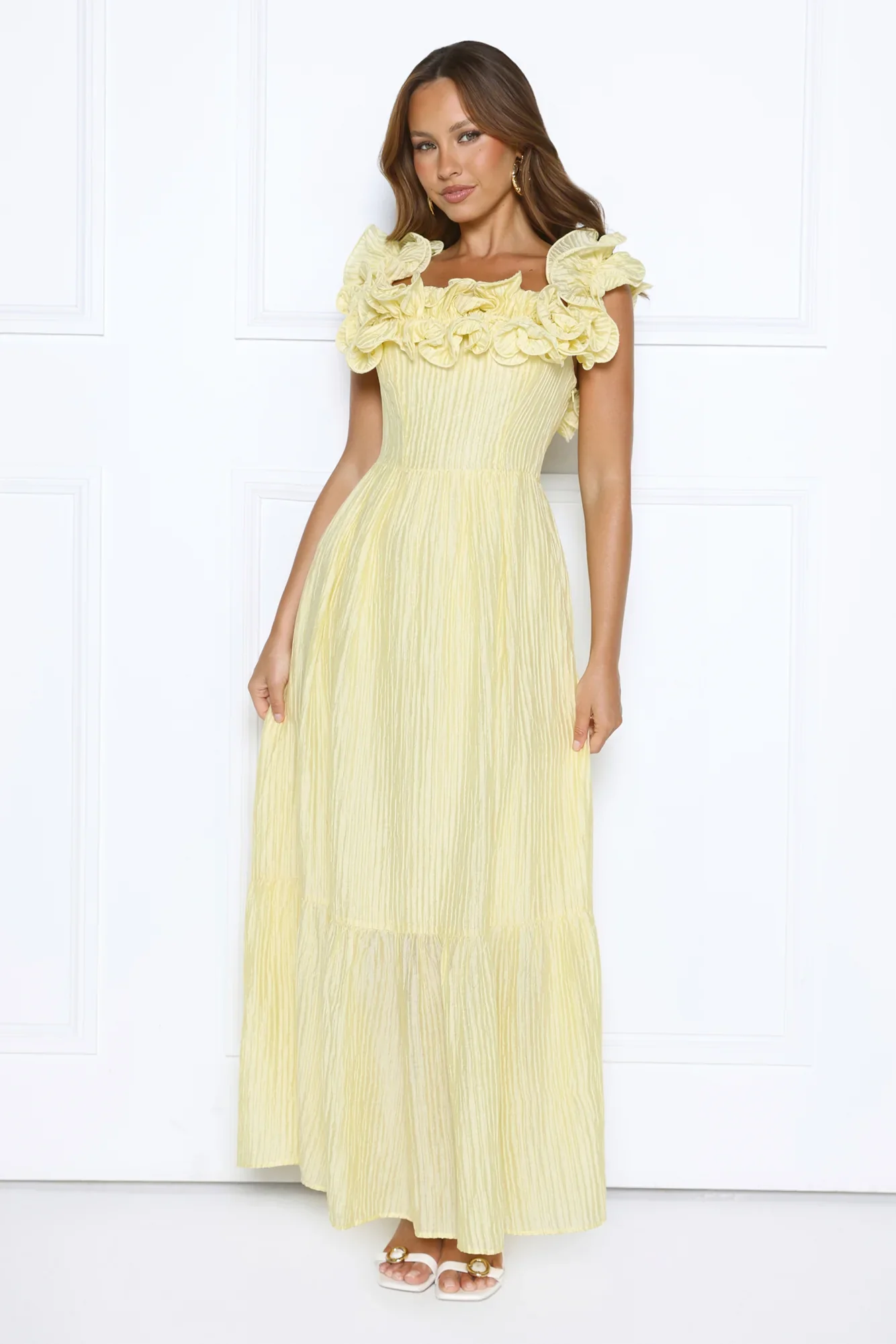 Magnetic Energy Off Shoulder Maxi Dress Yellow