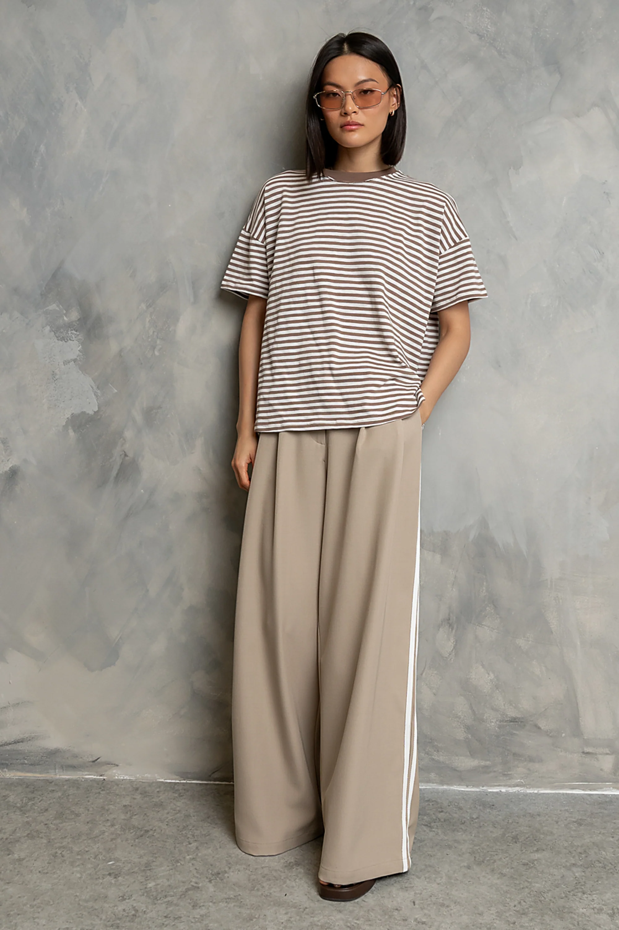 Lina Striped Tee in Taupe - FINAL SALE