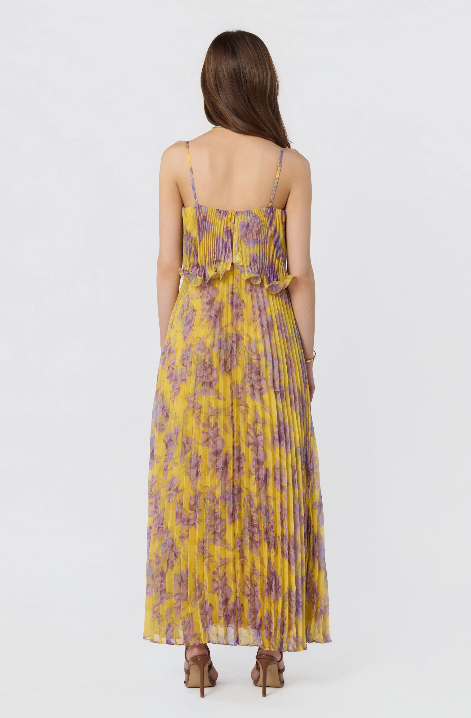 Makennah Plissé Floral Maxi Dress