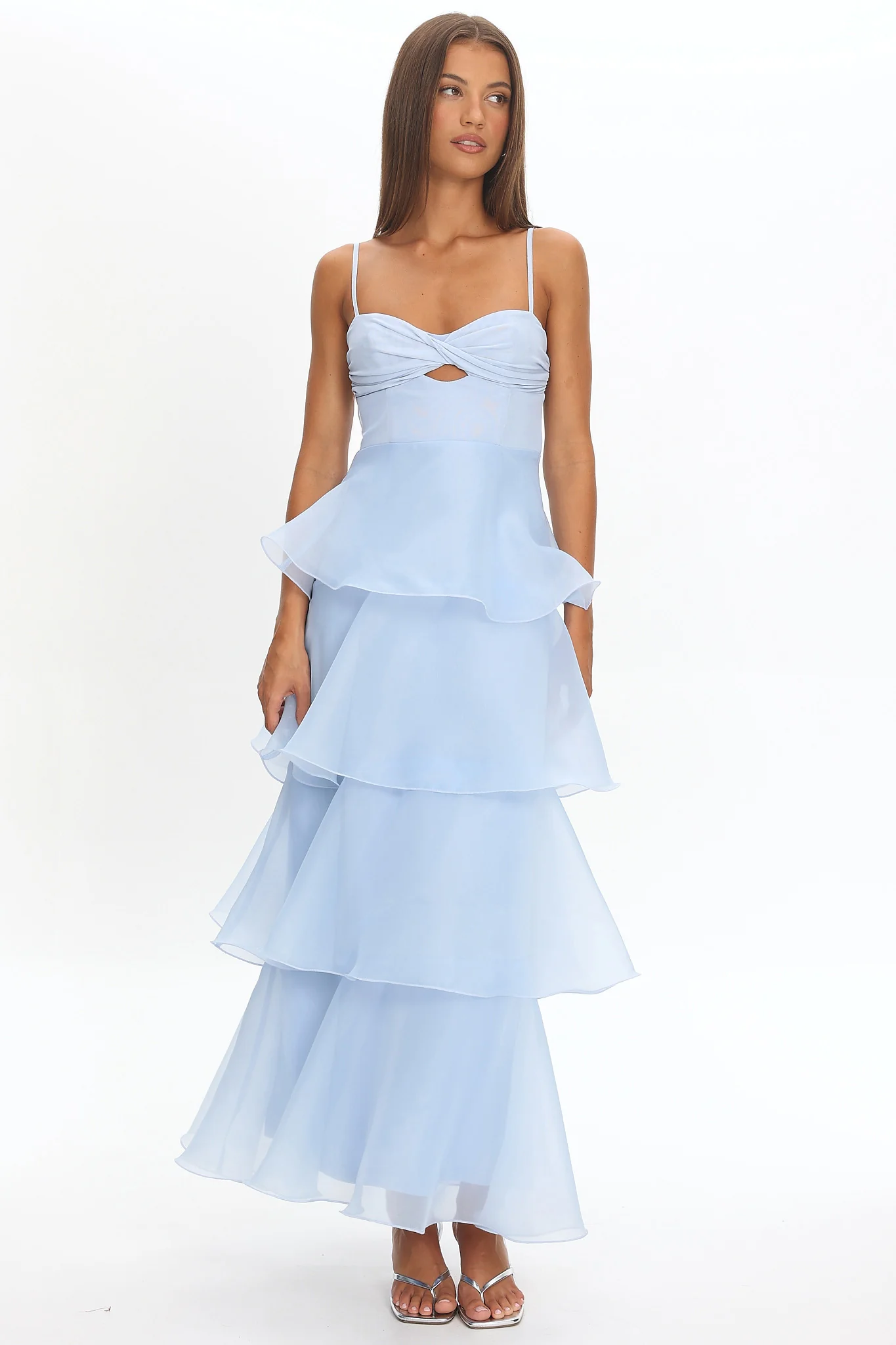 Margarida Layered Sweetheart Neckline Maxi Dress Blue
