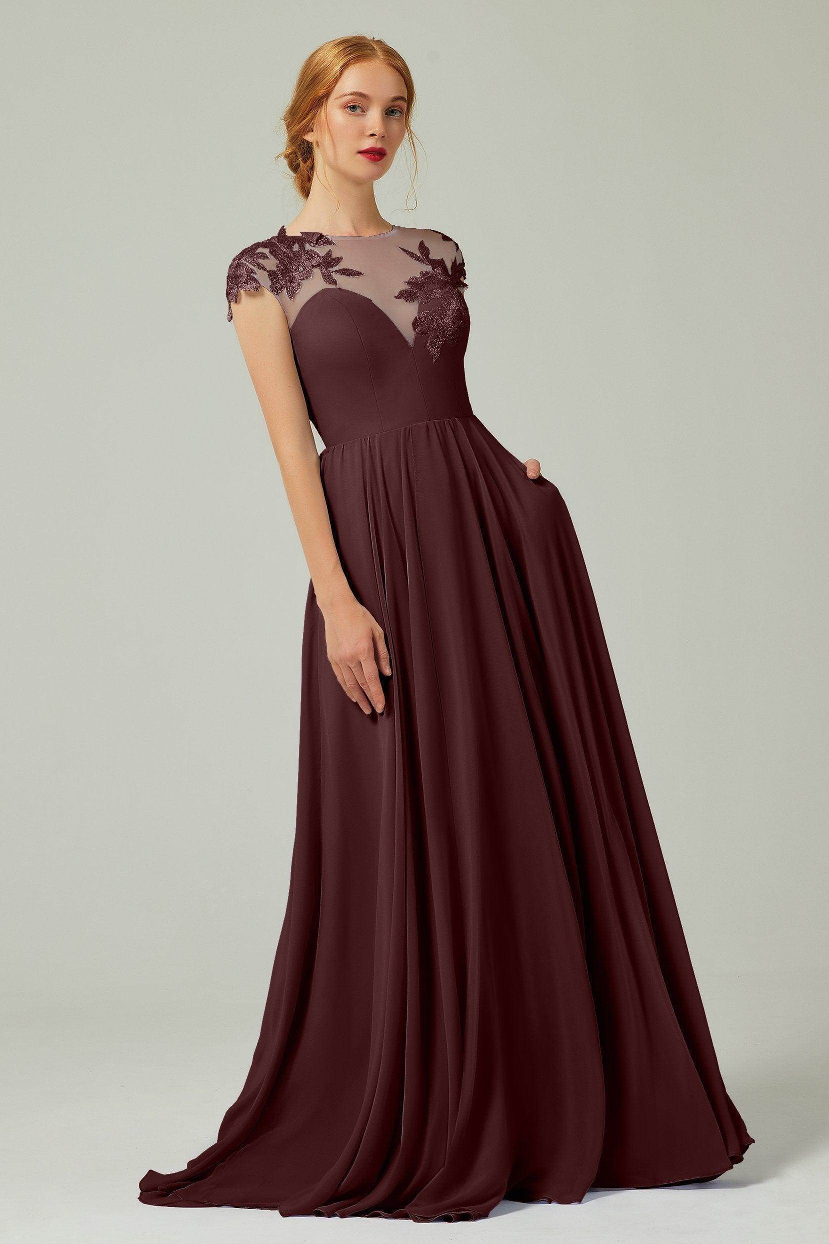 A-Line Sweep-Brush Train Chiffon Bridesmaid Dress CB0248
