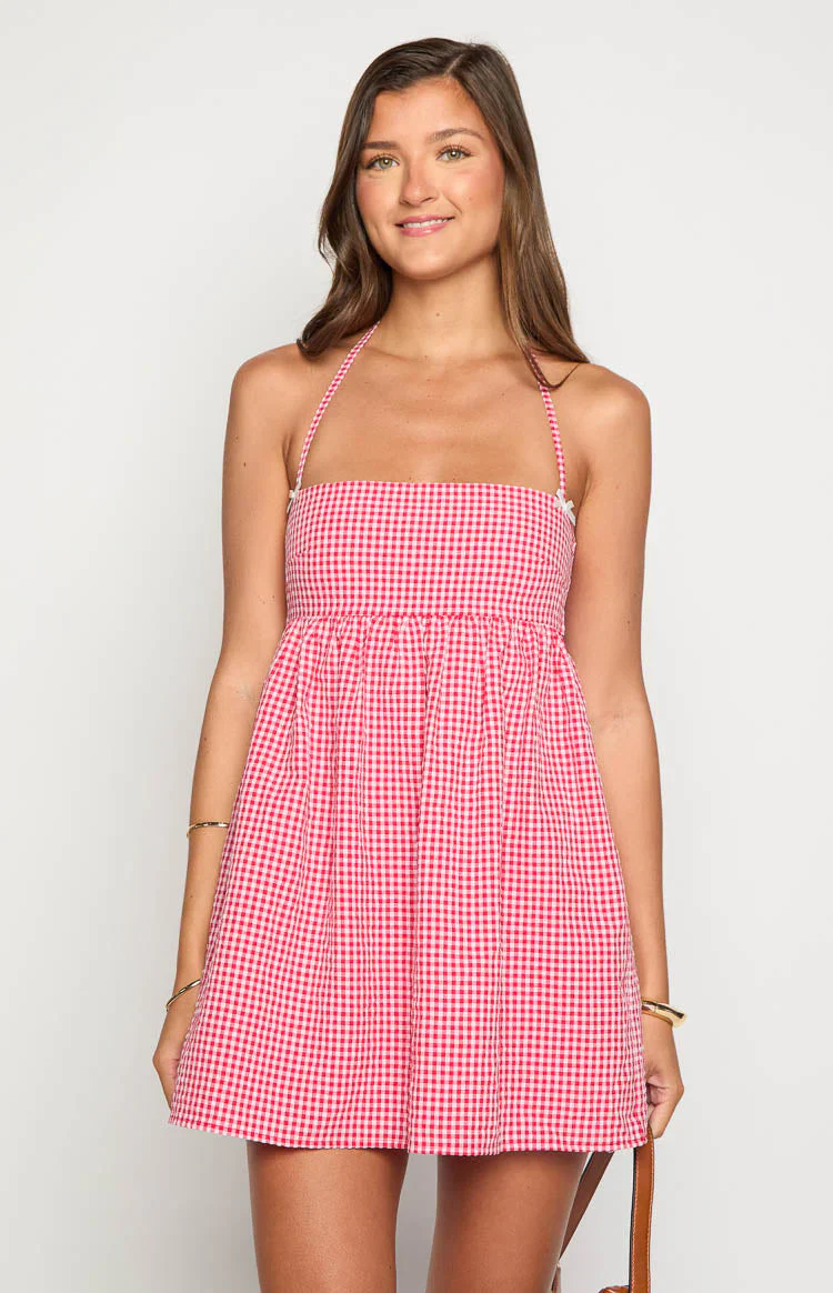 Carter Red Gingham Halter Mini Dress