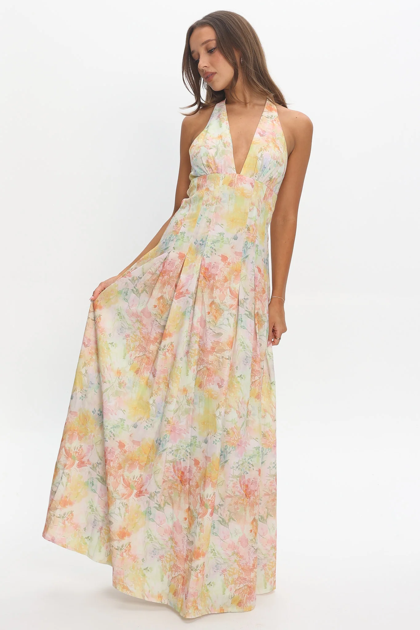 Is This Love Box Pleat Halter Maxi Dress Multi - luluinthesky