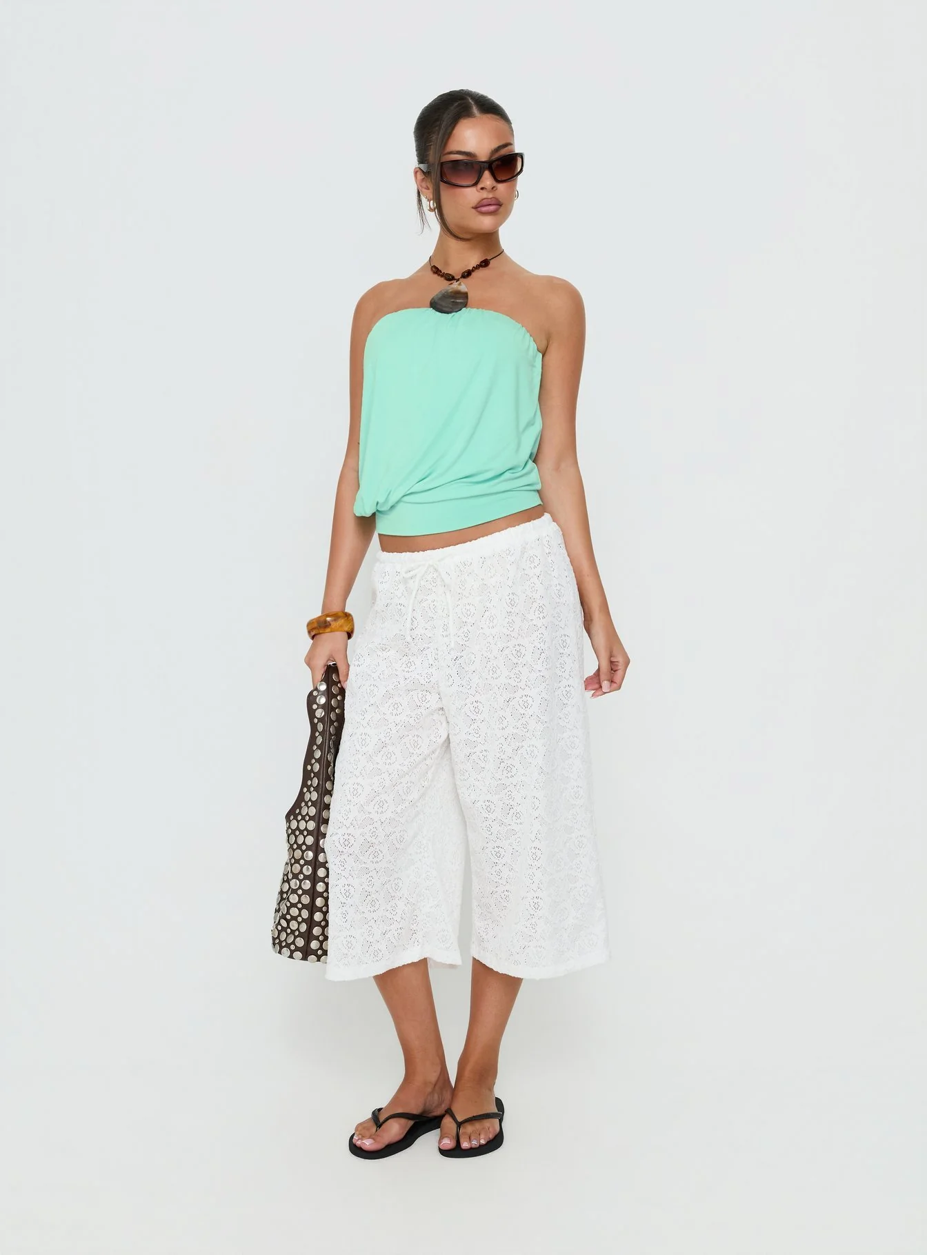 Kiss Me Quick 3/4 Lace Drawstring Pants White