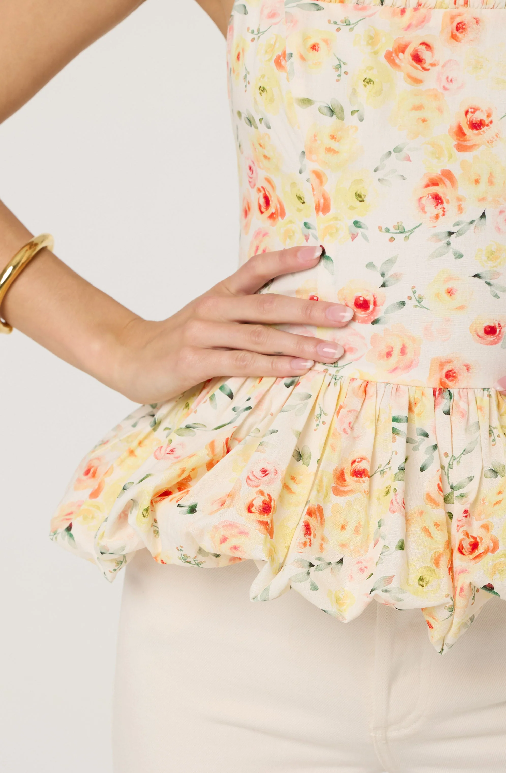 Floral Bubble Hem Peplum Top