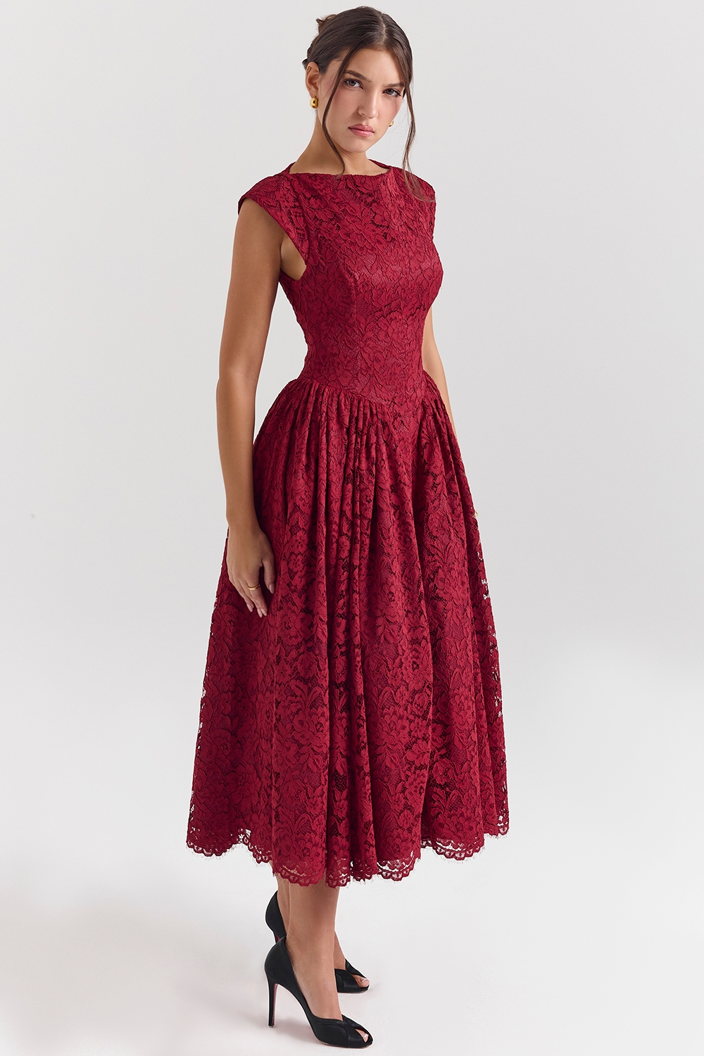 Berry Lace Backless Midi Dress