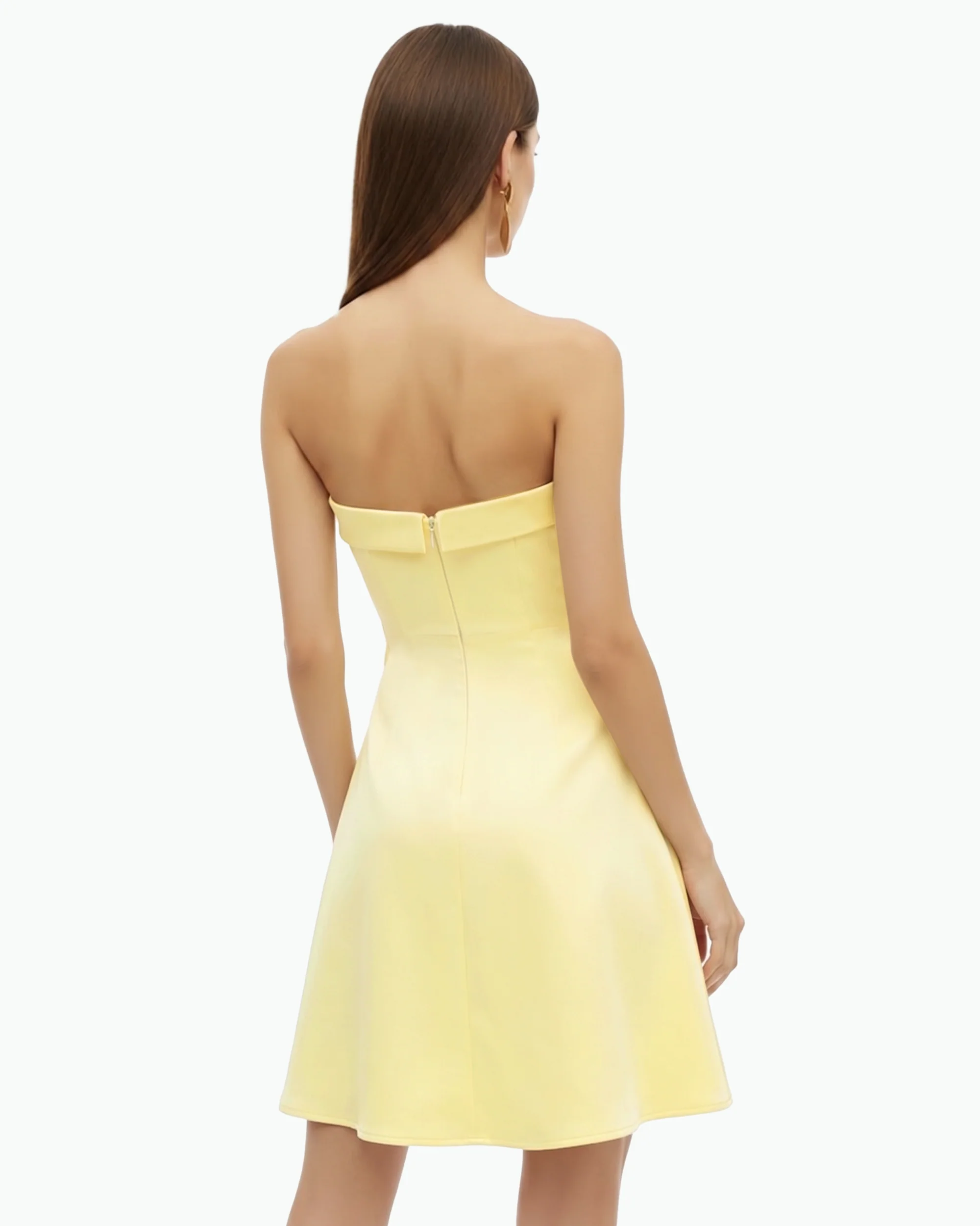 Orchid Embroidered Strapless A-Line Midi Dress - Pale Yellow - FASHION NOB