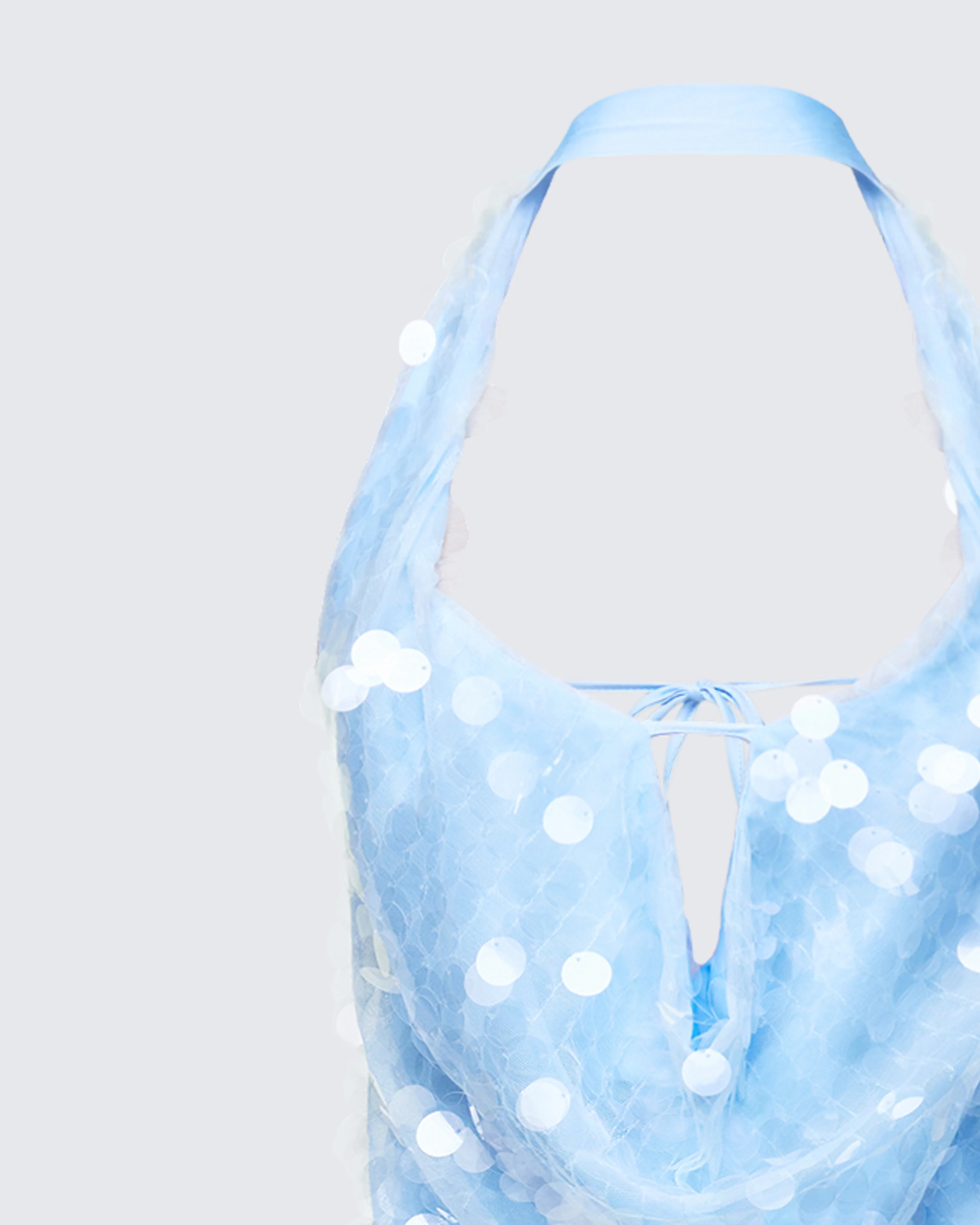 Zelda Blue Sequin Cowl Neck Maxi Dress