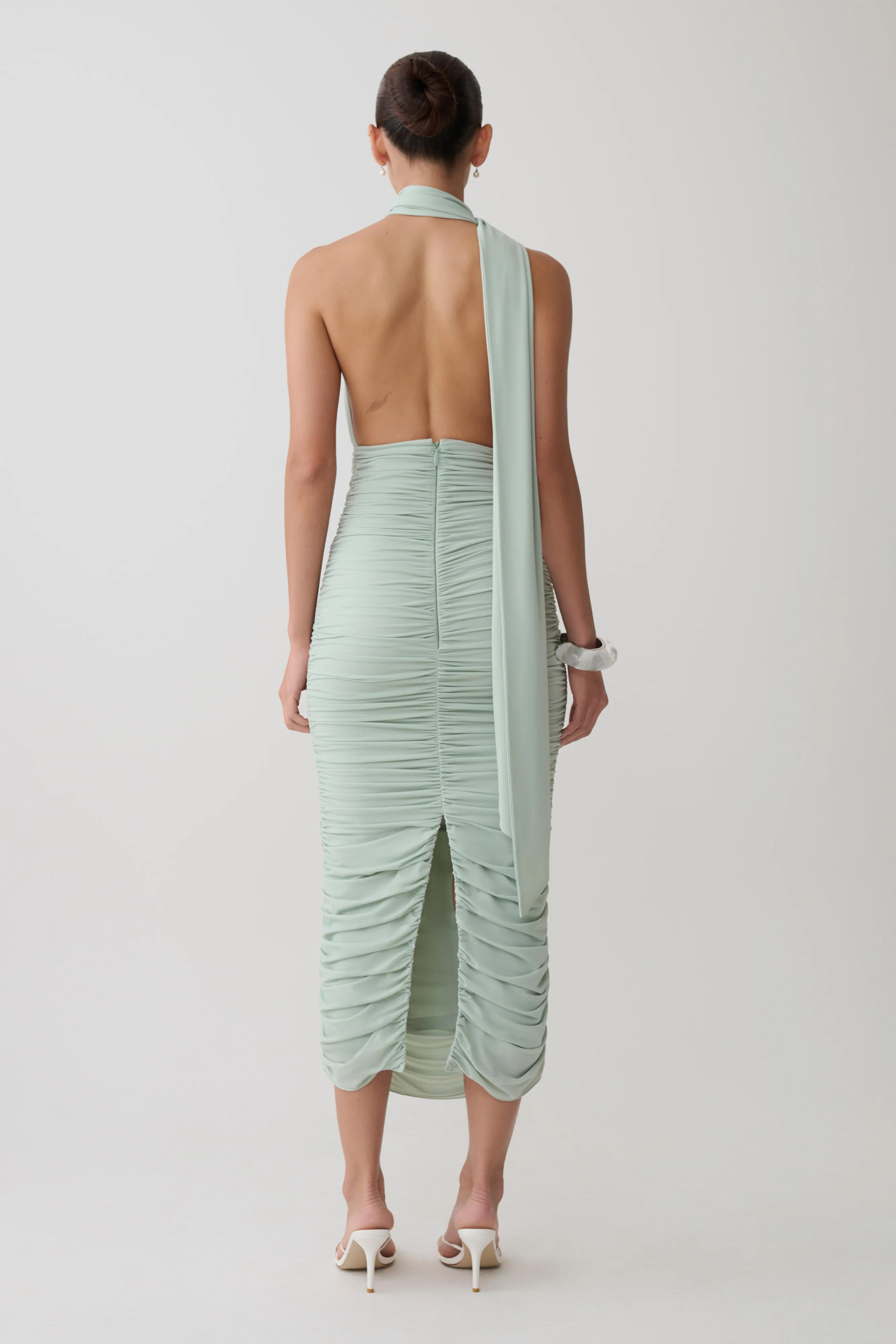 Giannie Draped Midi Dress - Aqua Grey