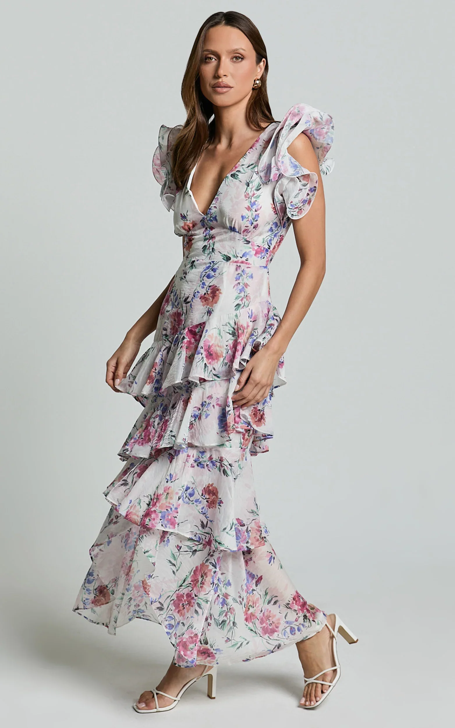 Amalie The Label - Sienah Ruffle Sleeve Tiered Midi Dress - Int