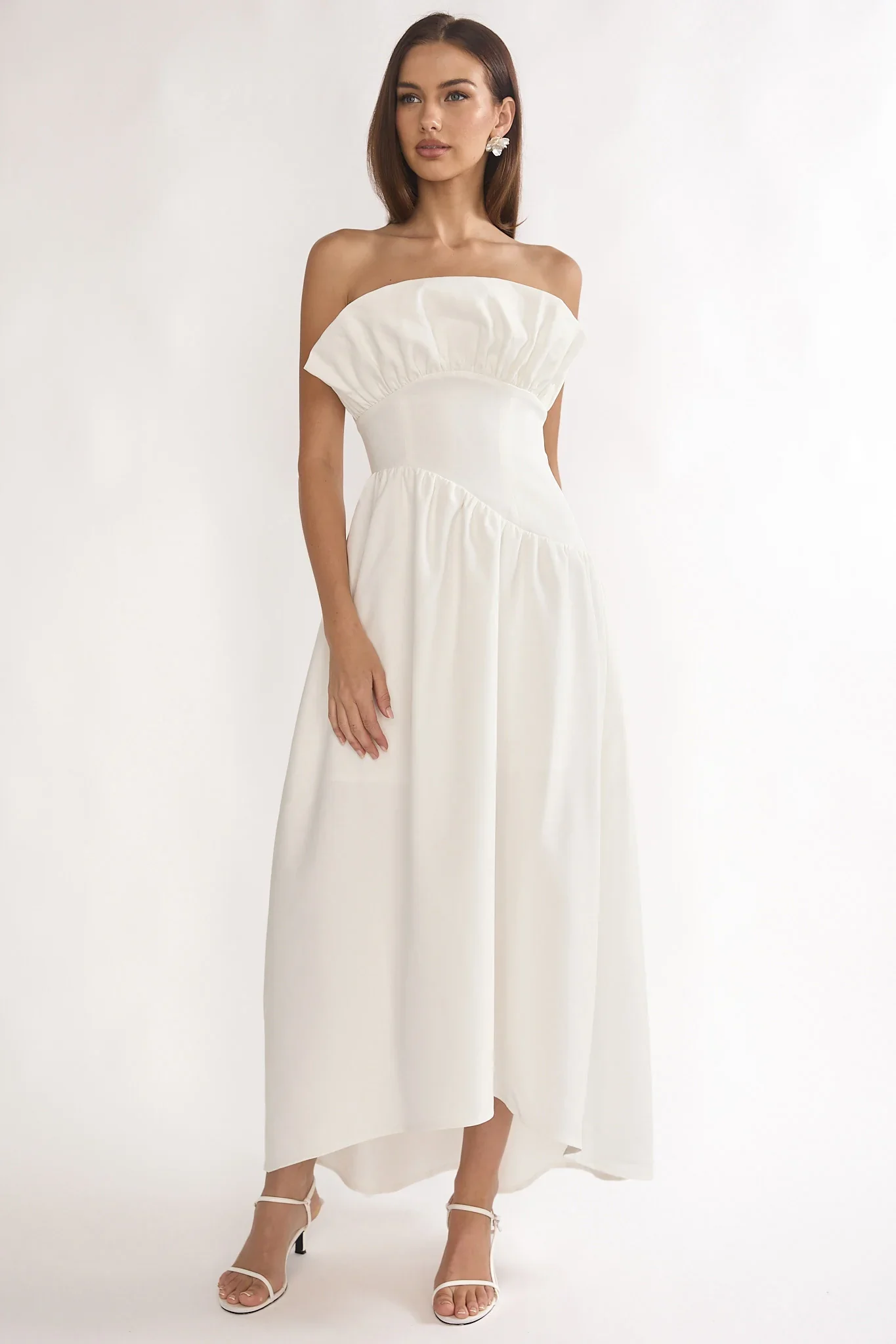 Ilianah Frill Bust Asymmetric Hem Maxi Dress Off White