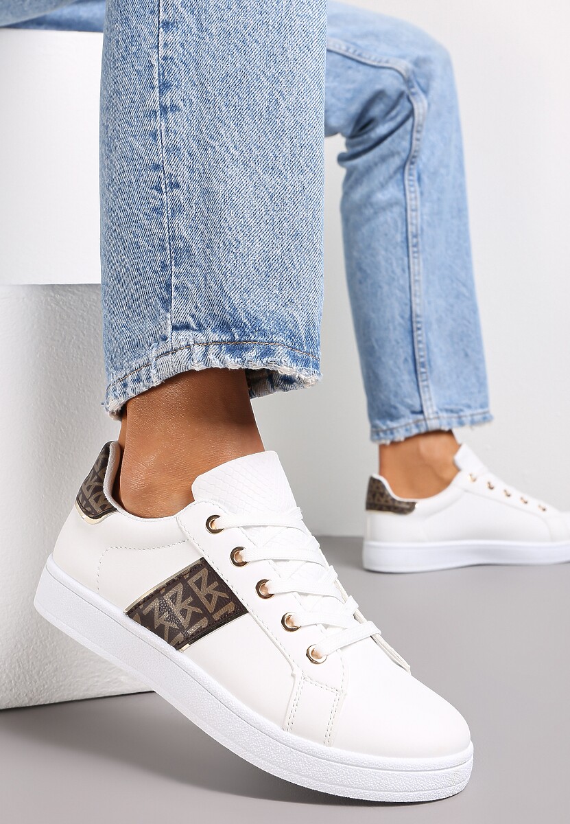 Biało-Brązowe Sneakersy Sznurowane z Wstawkami Danthe