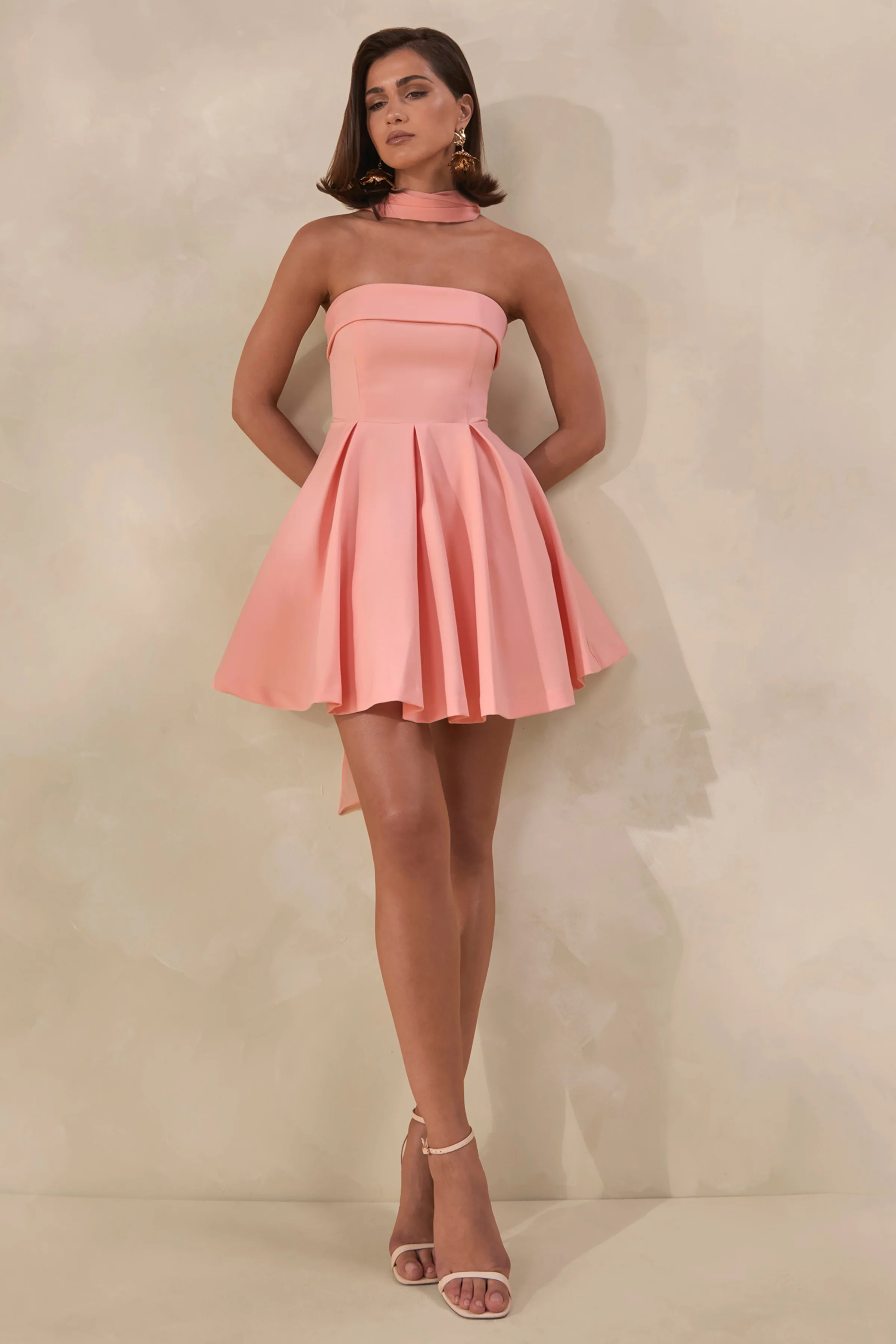 Bruna | Light Pink Bandeau Skater Mini Dress - luluinthesky