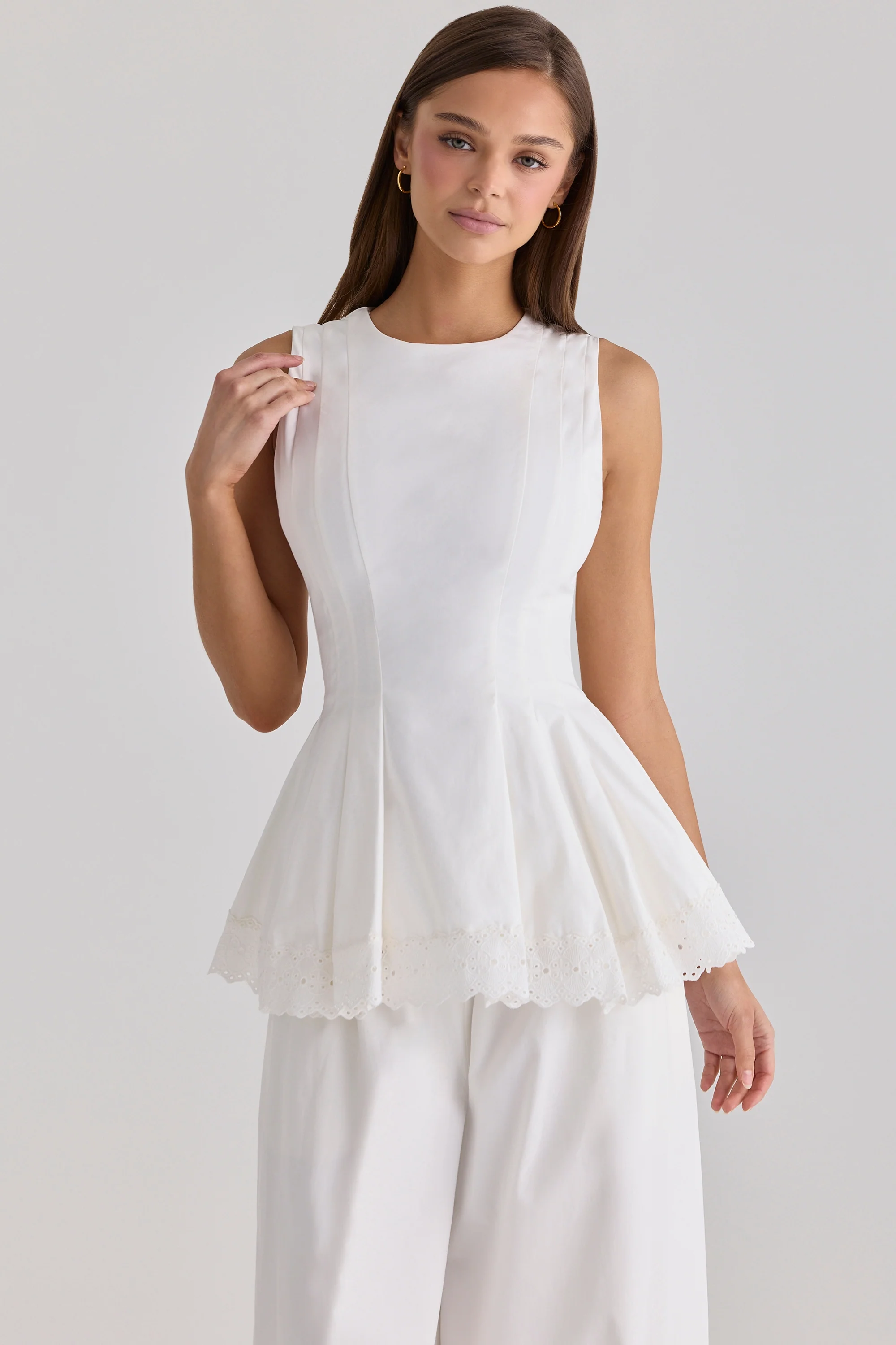 White Cotton Fitted Lace-trim Top
