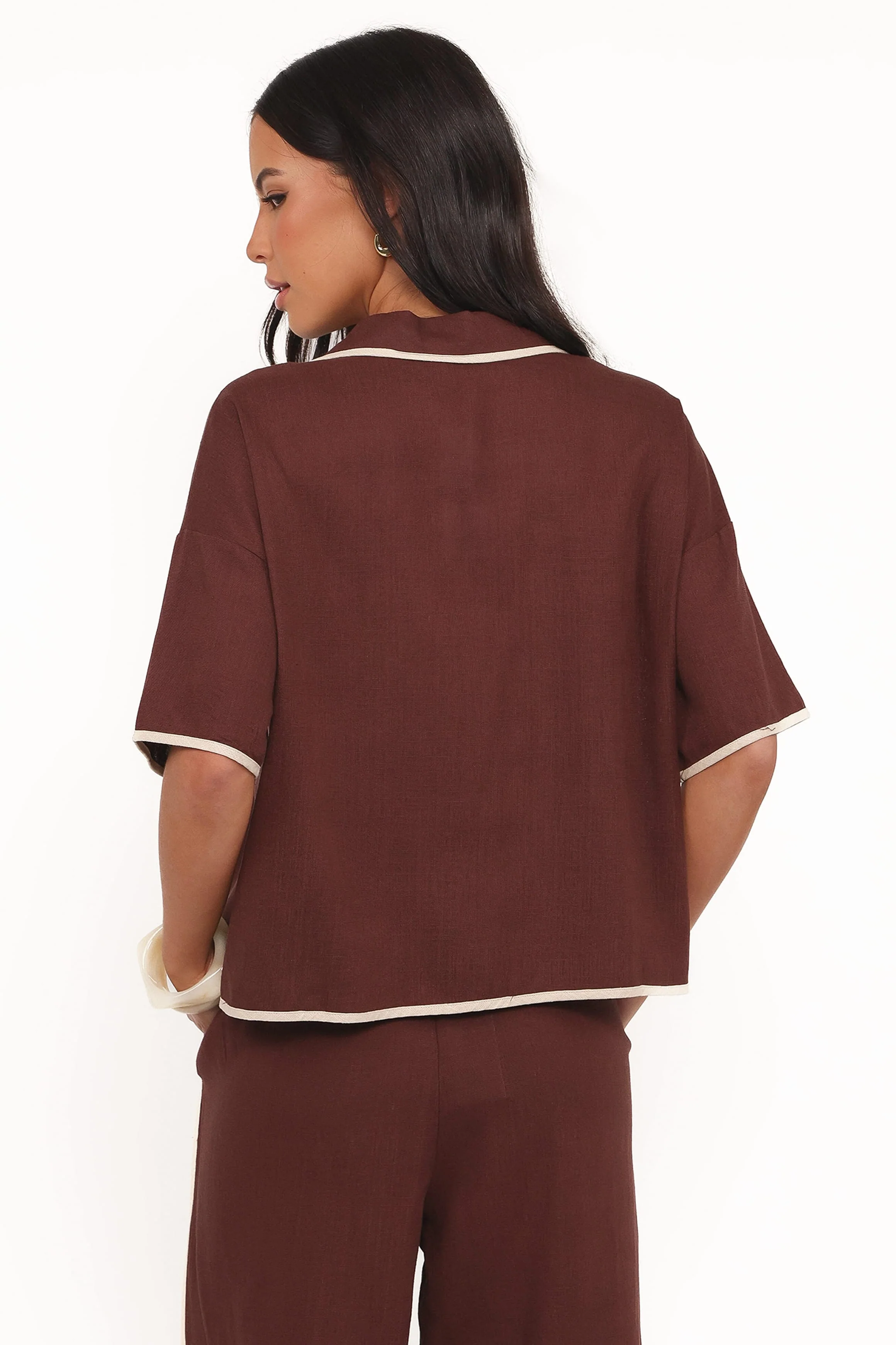 Dalton Tie Top - Brown Cream