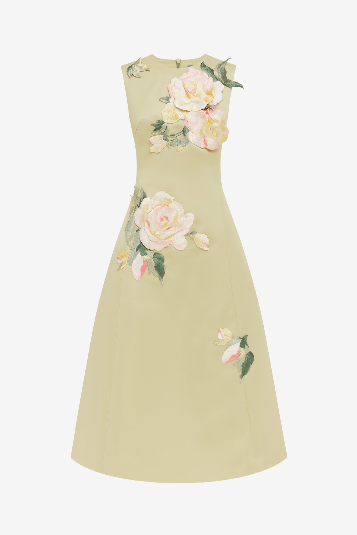 Cleo Embroidered Sleeveless Midi Dress - Pistachio Rose Print