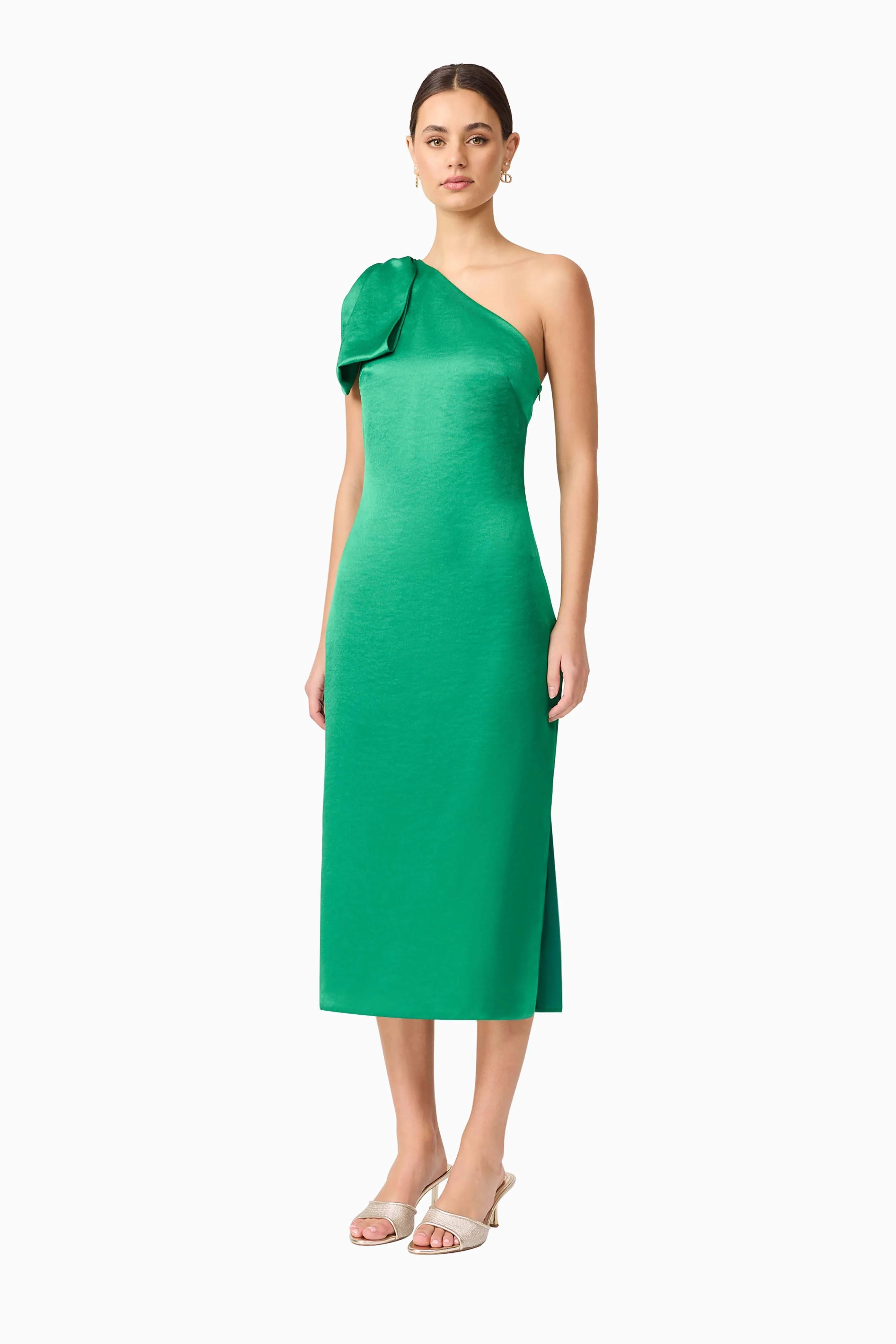 Ameera Asymmetrical Midi Dress in Green