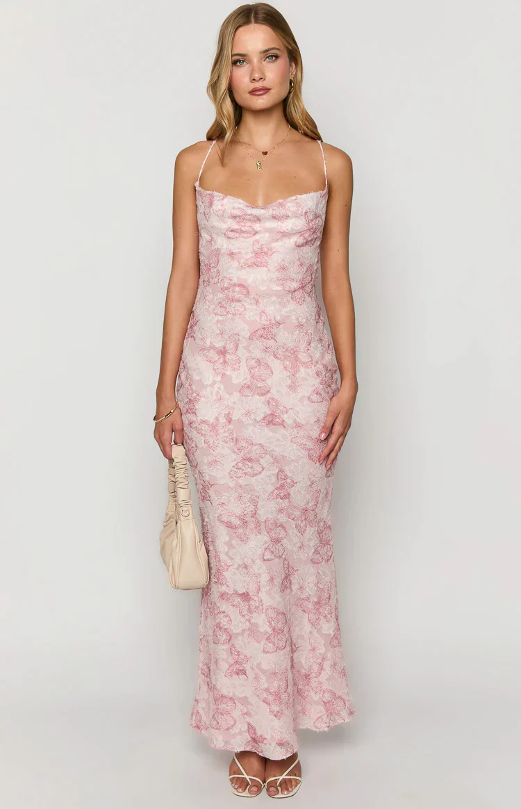 Valentina Pink Butterfly Maxi Dress