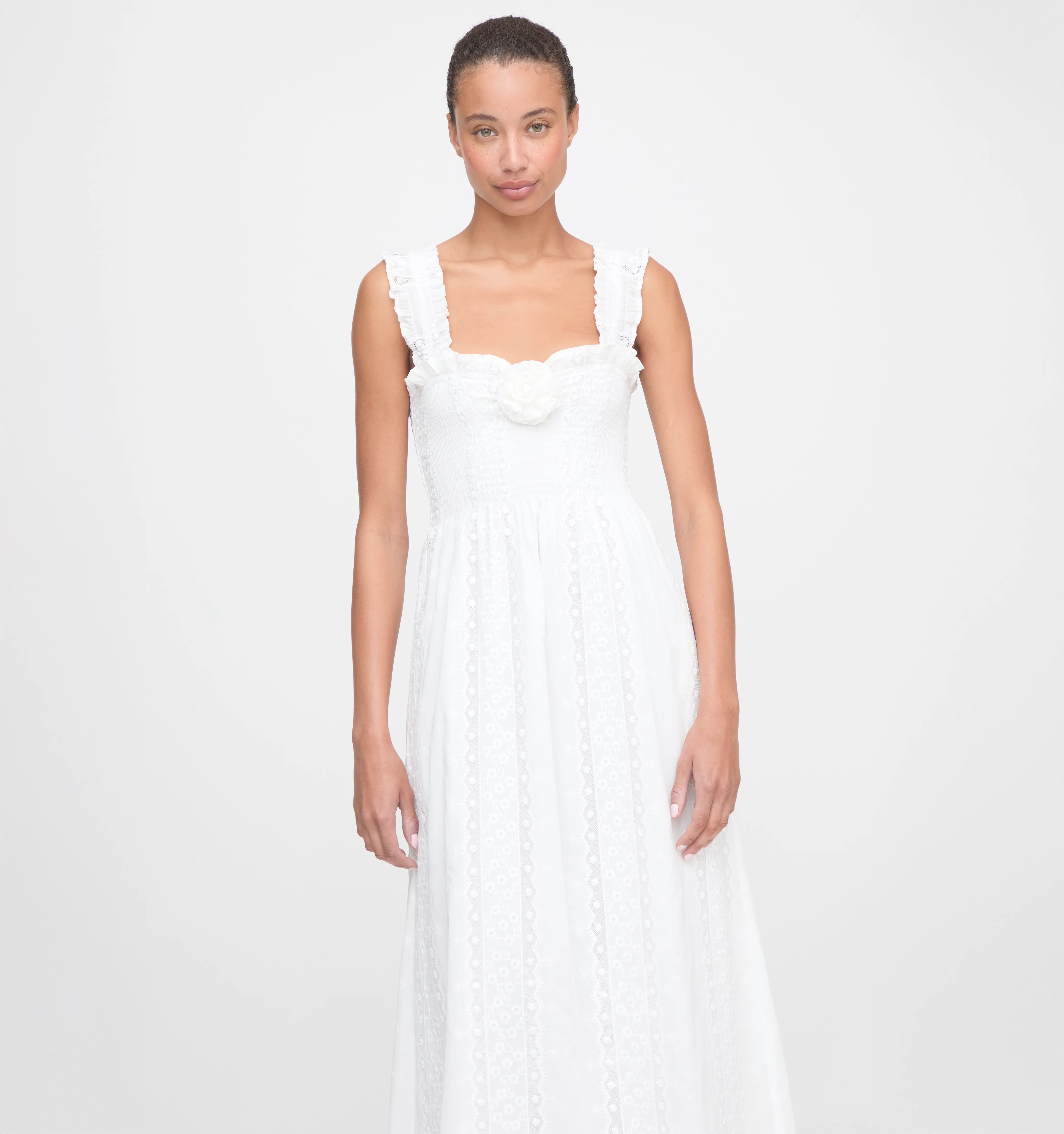 The Rosetta Nap Dress - White Broderie Voile