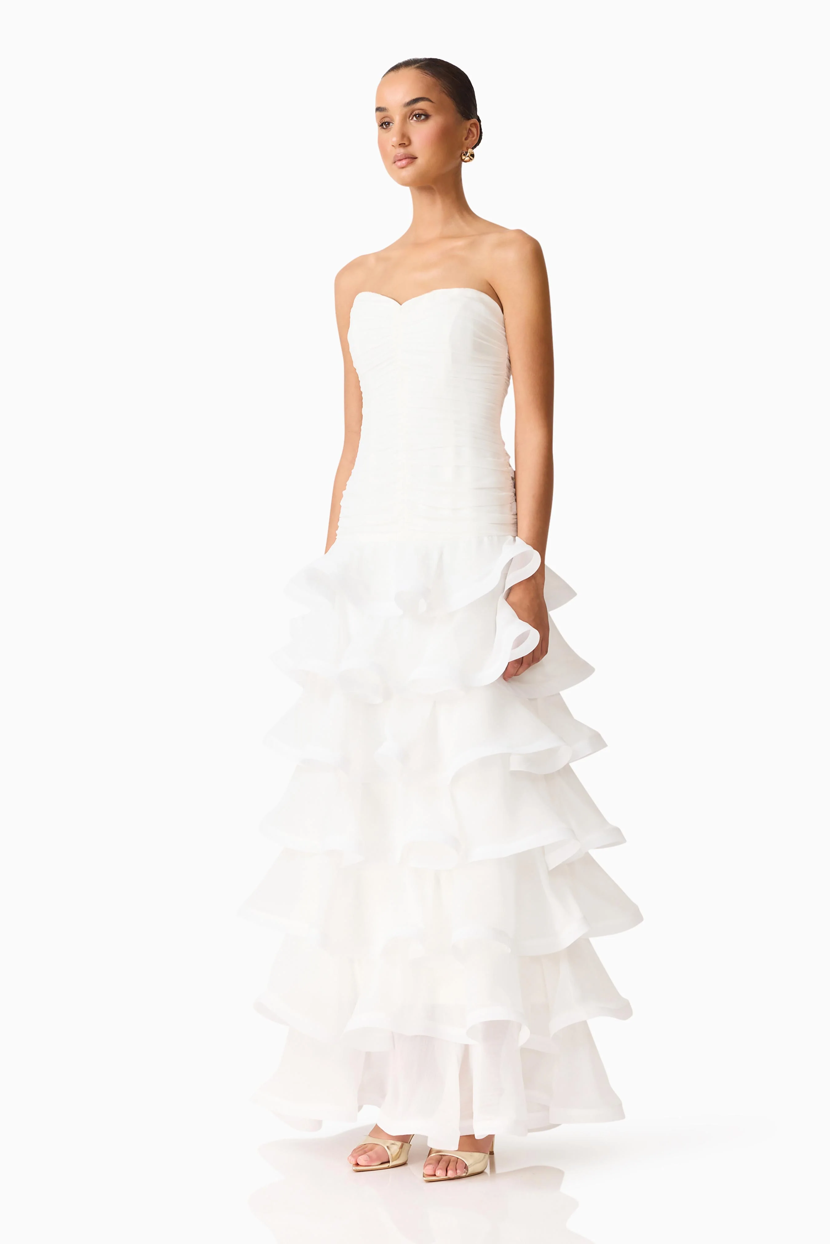 Evelin Tiered Gown in White