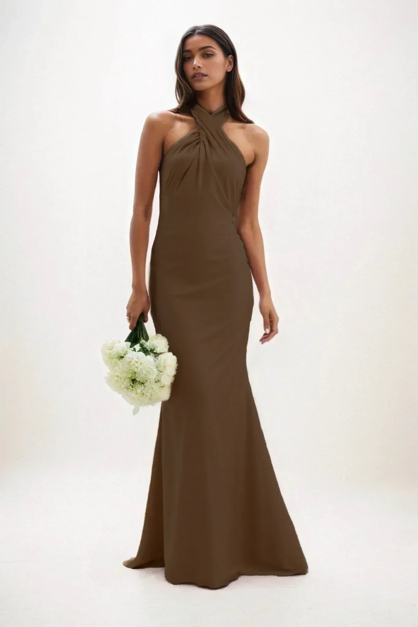 Sheath-Column Maxi Luxe Satin Bridesmaid Dress CB0837