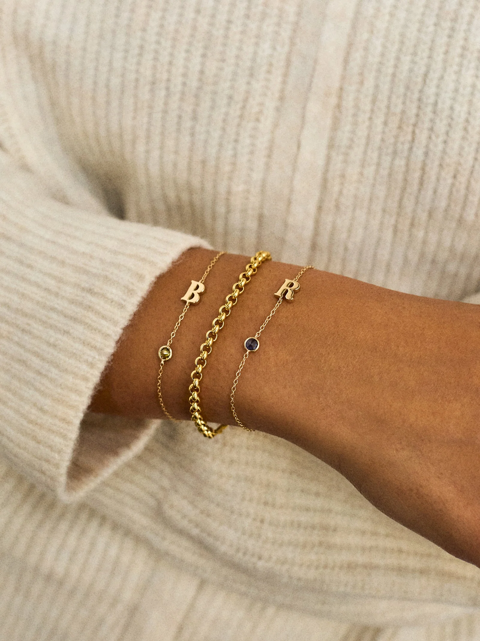 14K Gold Initial Birthstone Custom Bracelet - Crystal