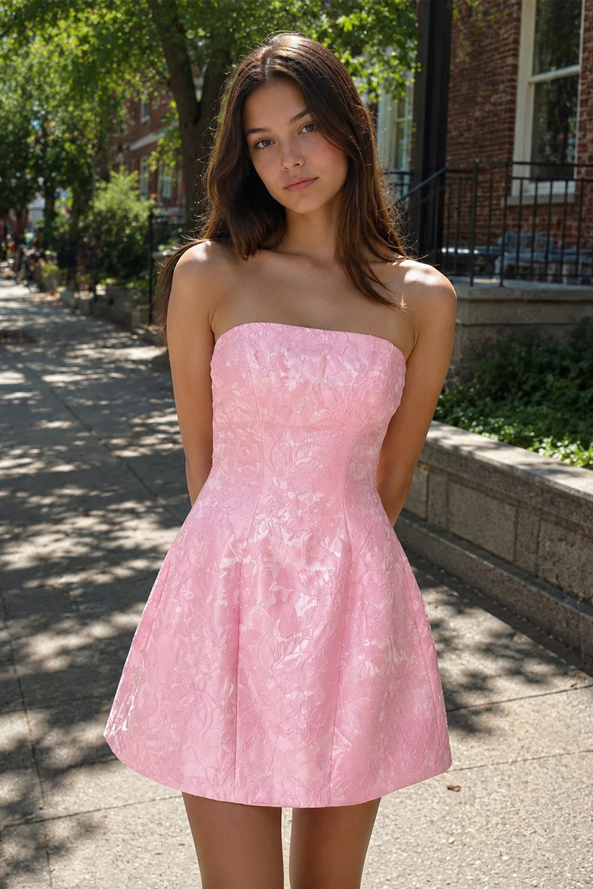 Pink Off The Shoulder Jacquard A Line Homecoming Dress With Appliques