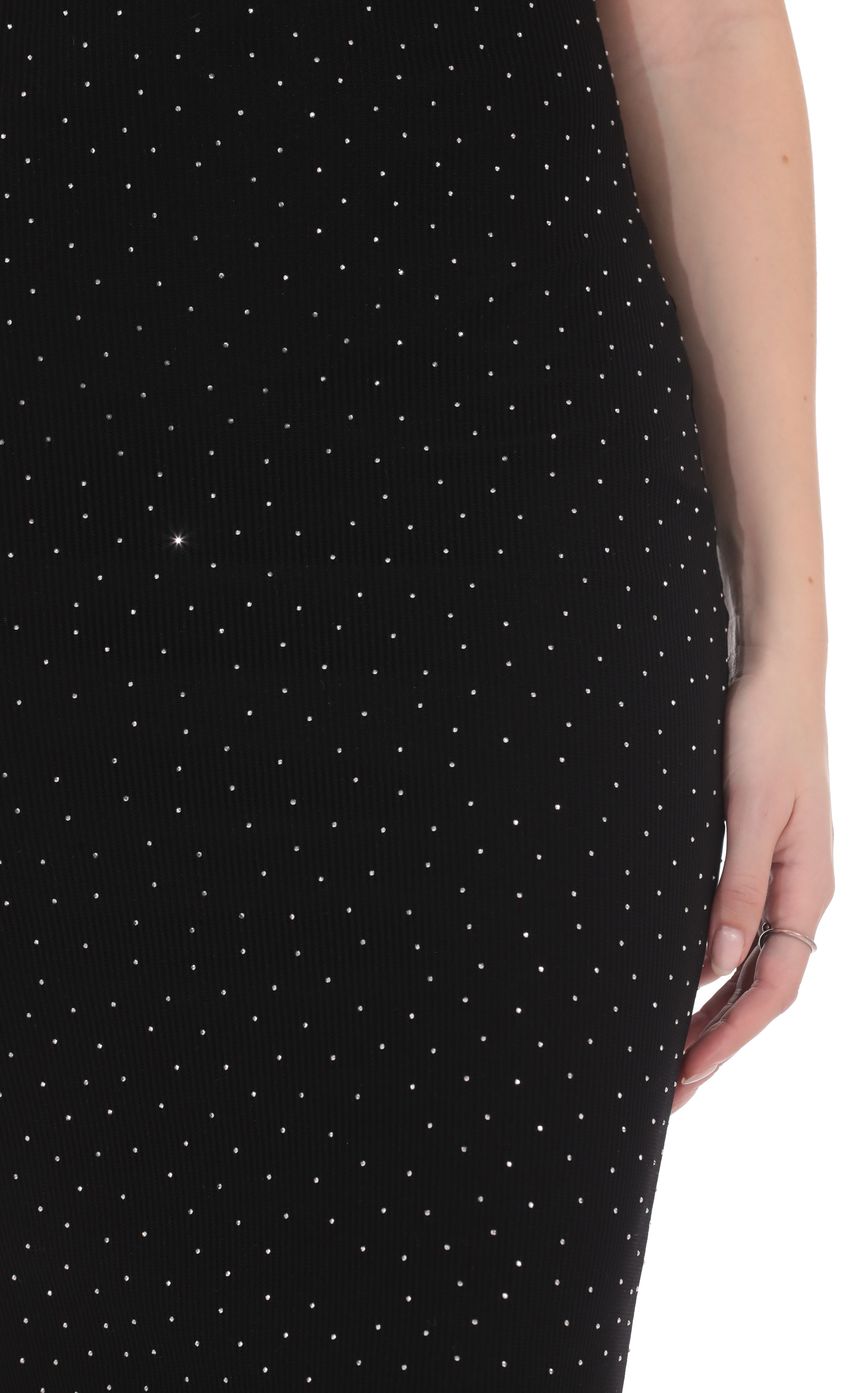Scarf Ribbed Rhinestone Maxi Dress in Black - FASHION NOB