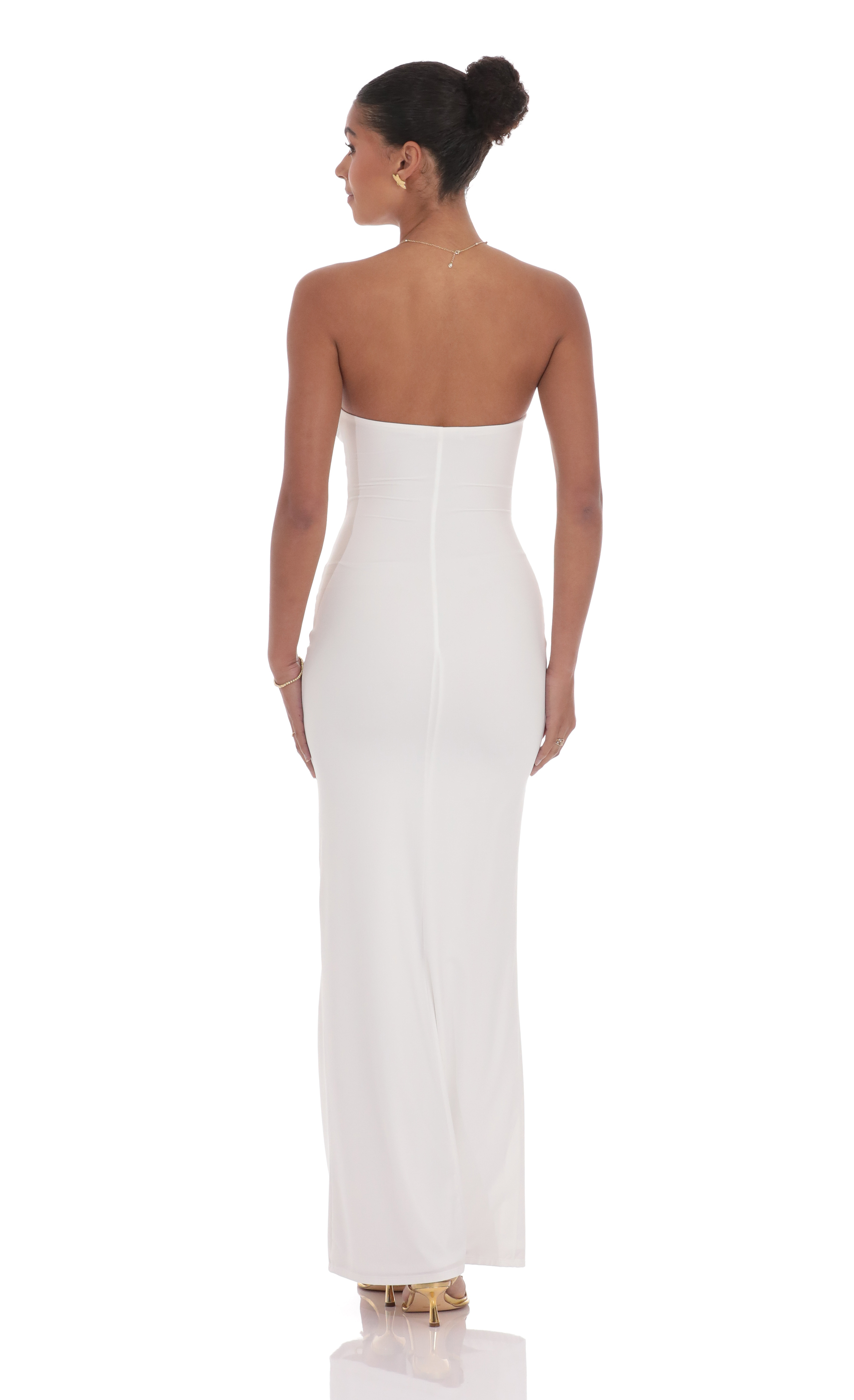 Golden Rose Cutout Maxi Dress in White - luluinthesky