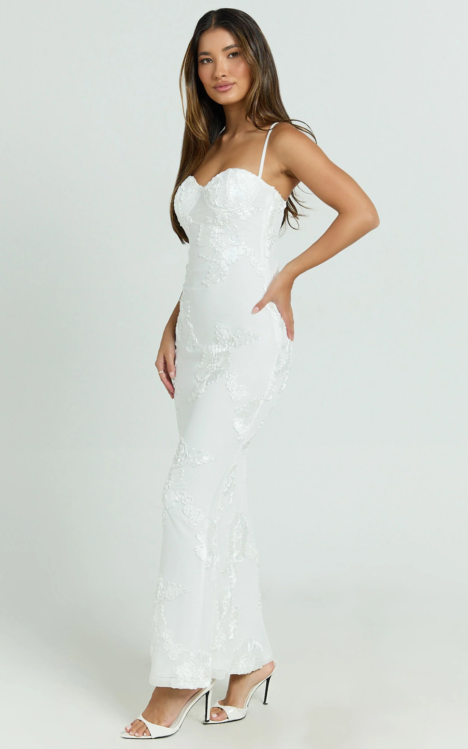 Rory Maxi Dress - Embroidered Mesh Dress in White