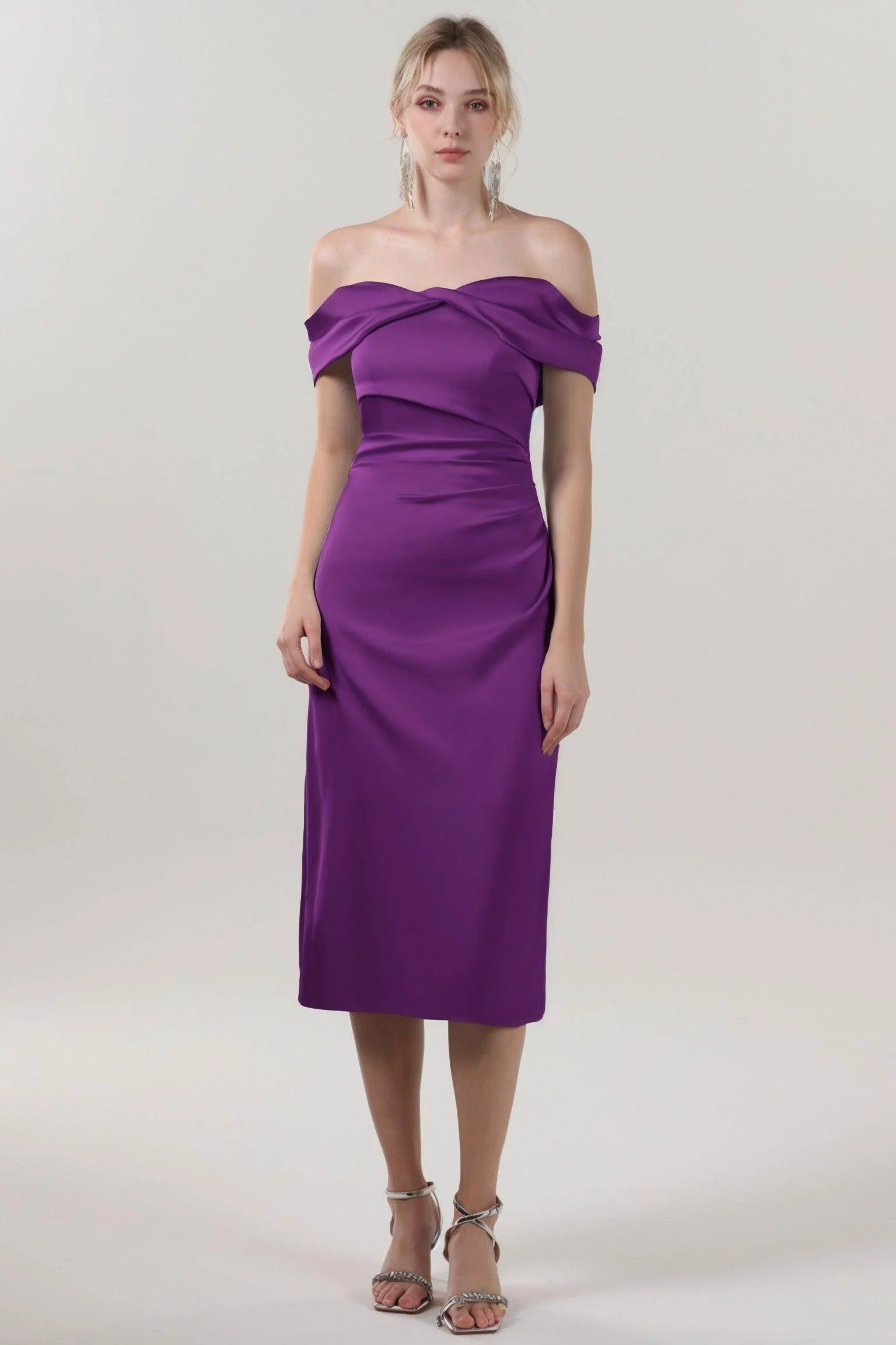 Sheath-Column Midi Luxe Satin Bridesmaid Dress CS0610BM
