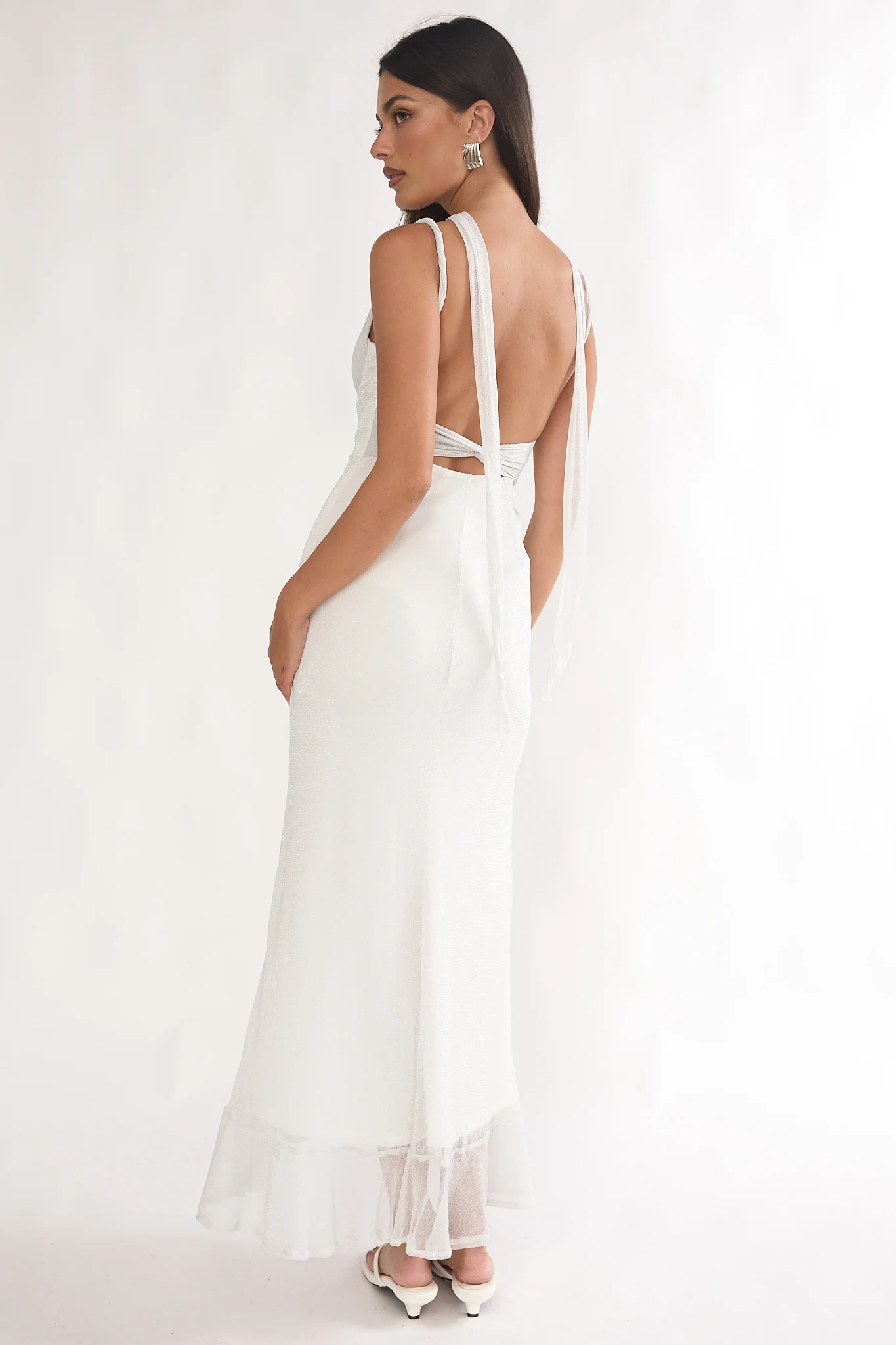 Chantrelle Twist Back Split Maxi Dress Silver - luluinthesky