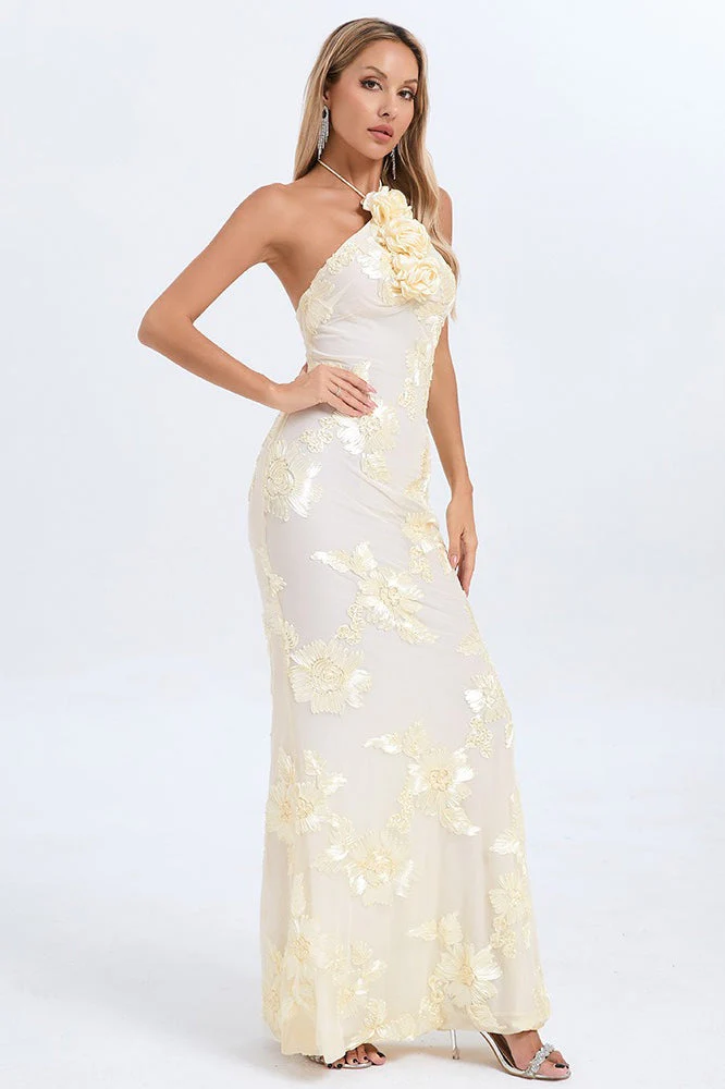 Halter Floral Foil Print Maxi Dress