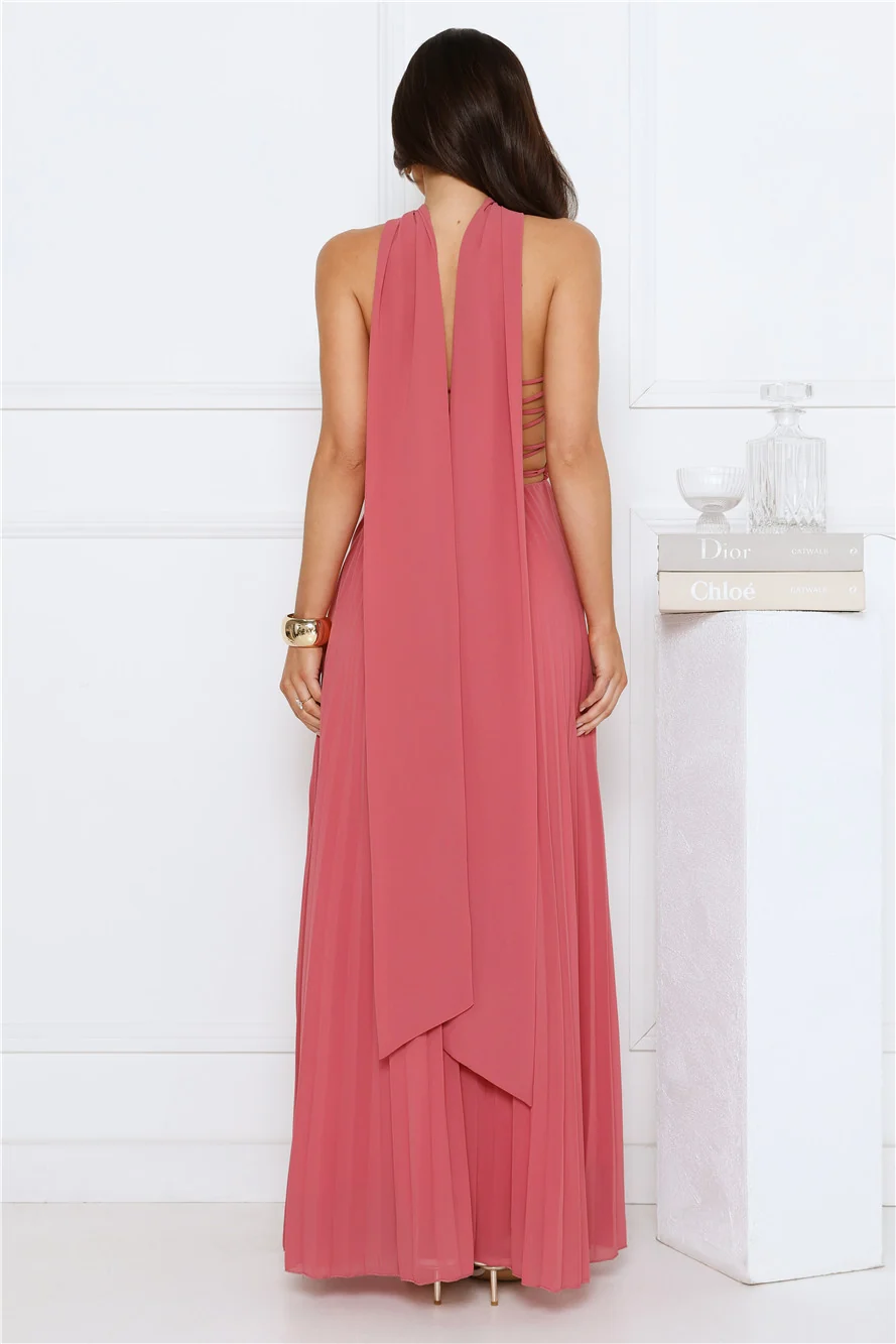 Sugar Babe Strapless Pleated Maxi Dress Rose
