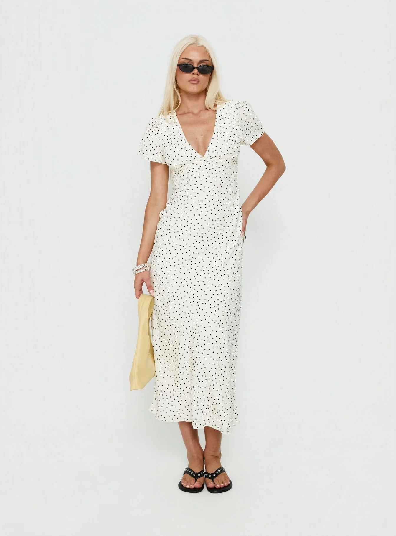 Mareiko V Neck Maxi Dress Cream Polka Dot