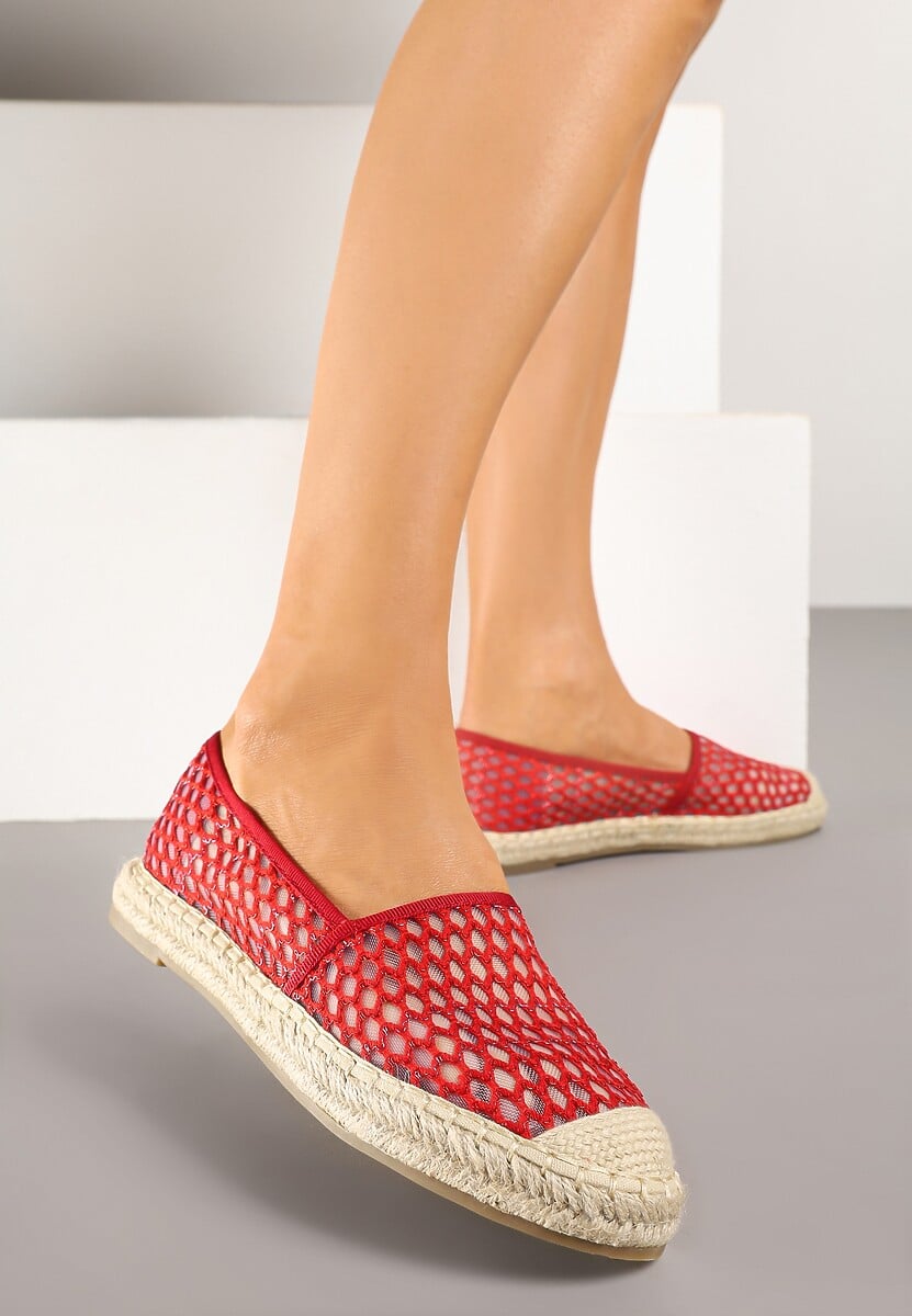 Czerwone Espadryle z Siateczkową Cholewką i Plecionką Lillevi