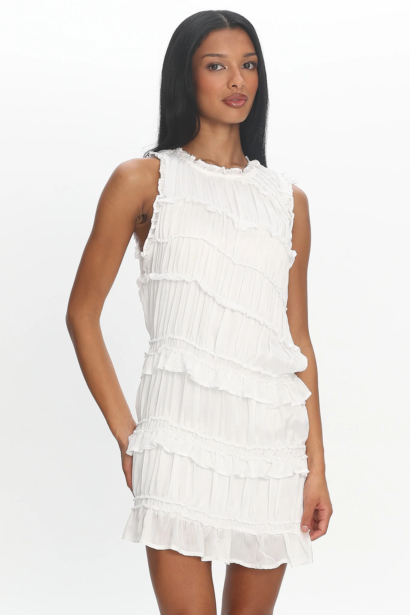 Something About Ava Tiered Ruffle Mini Dress Off White