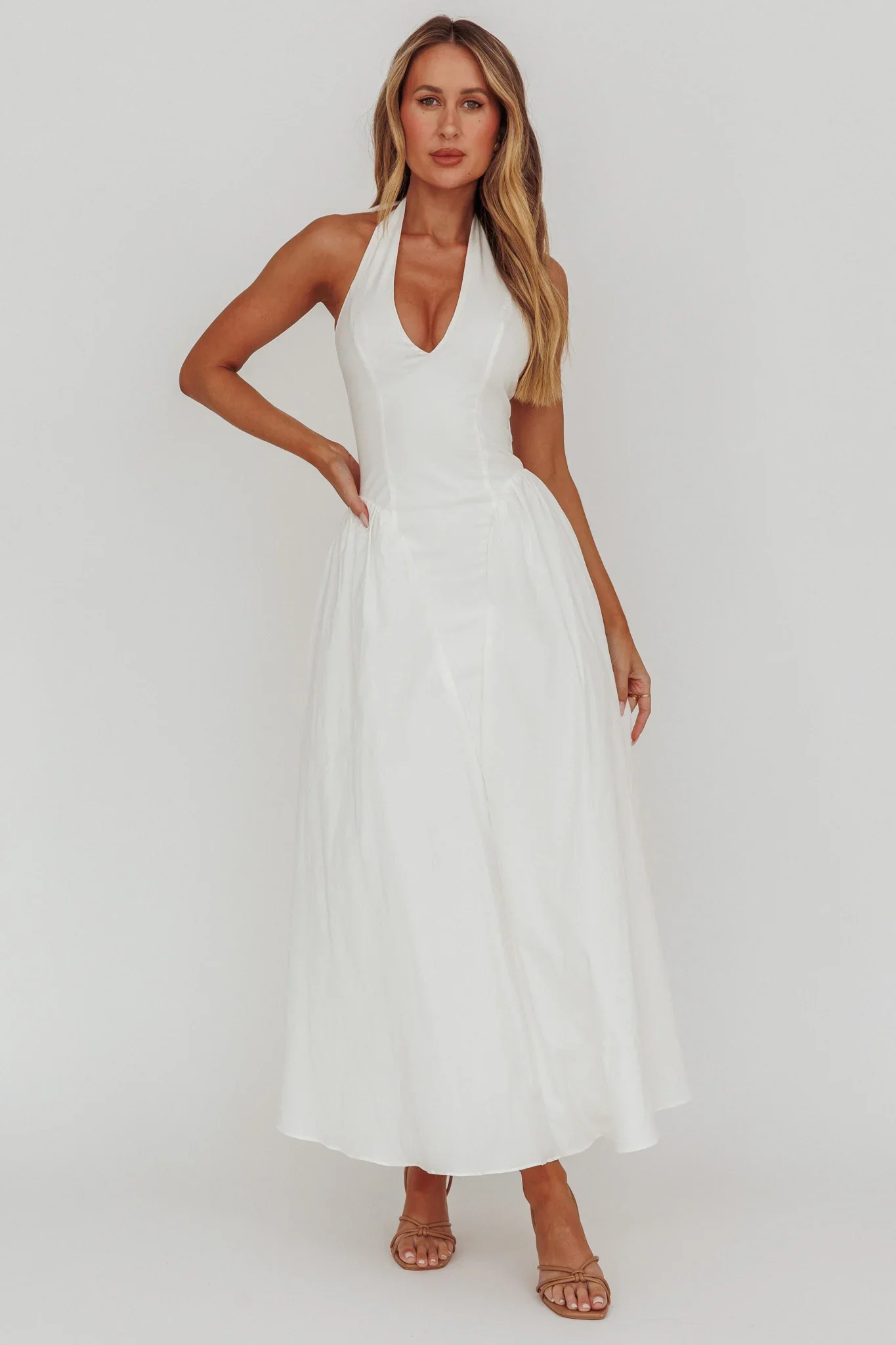 El Corazon Halterneck Maxi Dress Cream