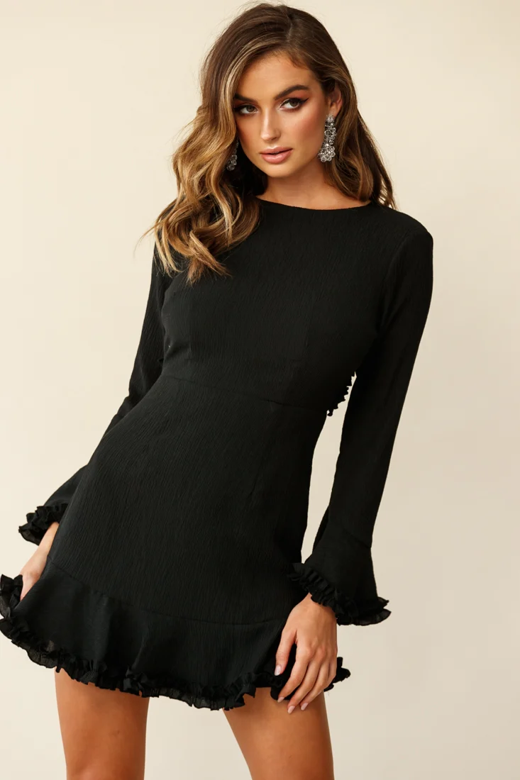 Marta Flared Cuff Cut-Out Back Dress Black