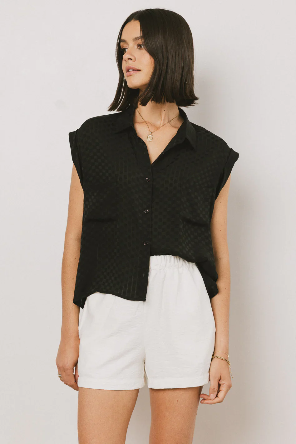 Luka Checkered Button Up in Black
