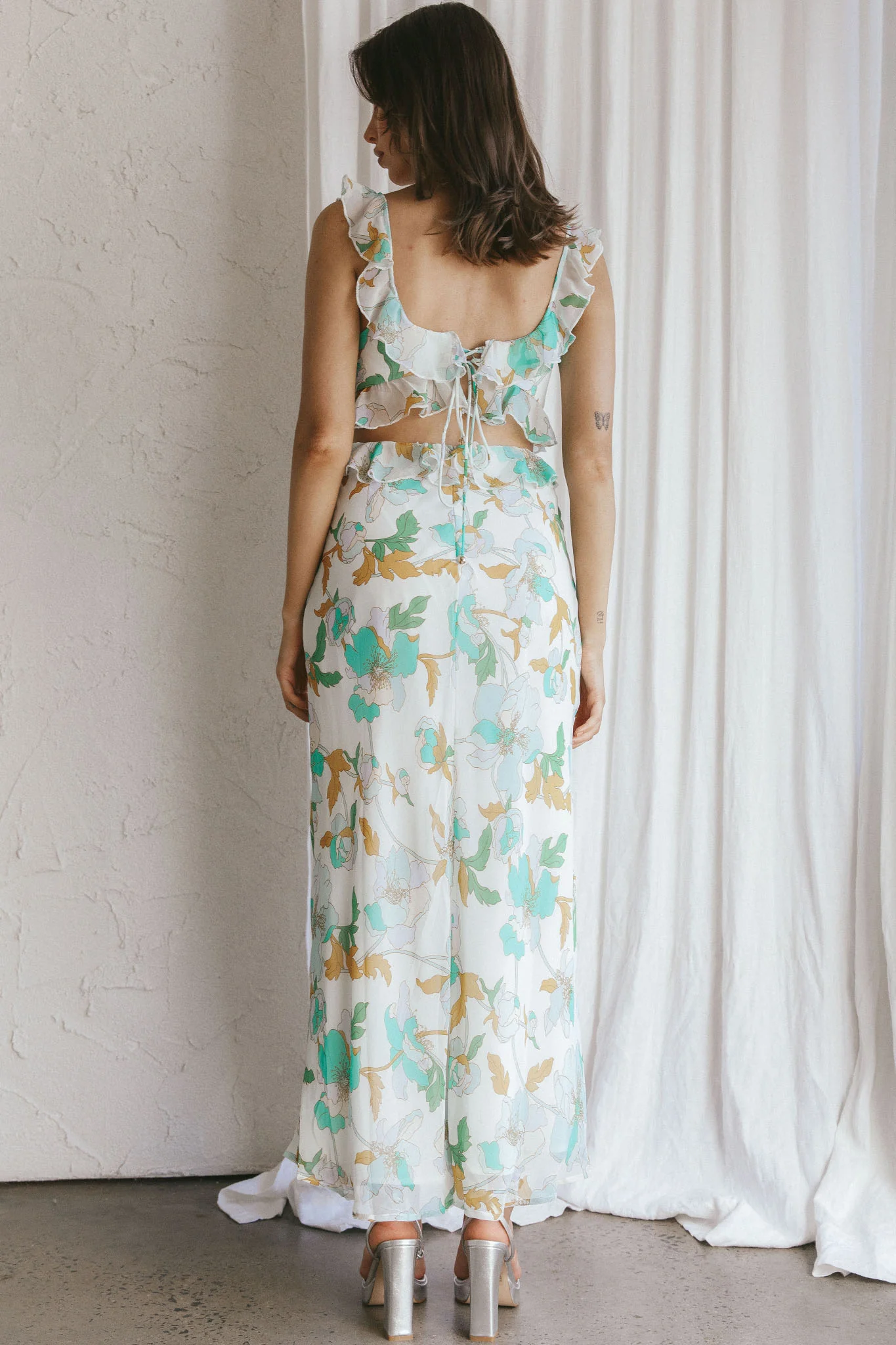 Second Chances Ruffle Trim Midi Dress Floral Mint