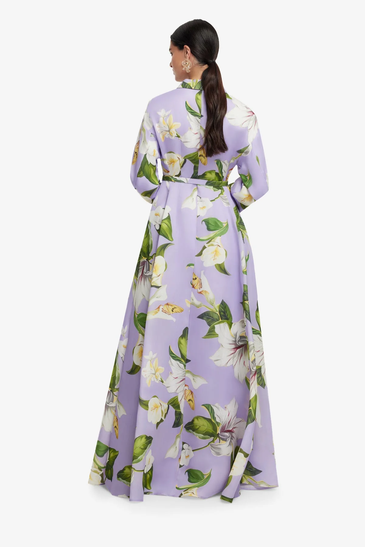 Josephine Silk Gown - Lily Blossom Print in Lilac