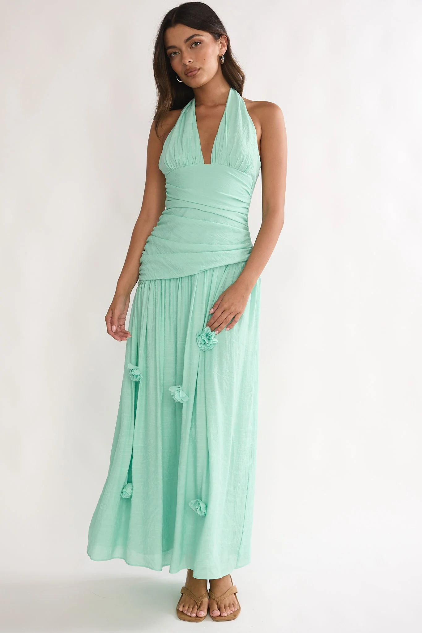 To The Sky Halterneck Maxi Dress Sage