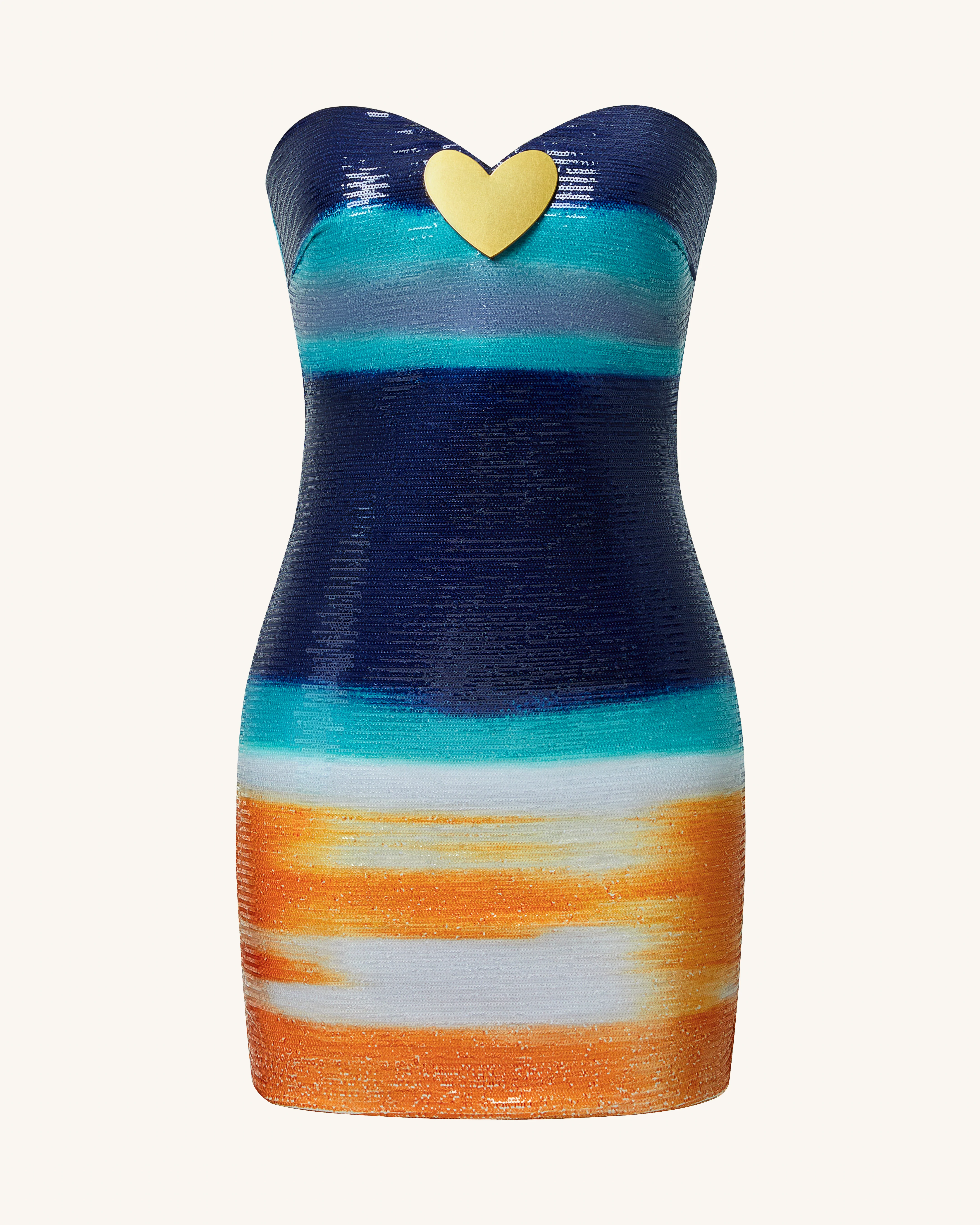 Olivia Metallic Heart Sequin Dress - Blue/Orange - FASHION NOB