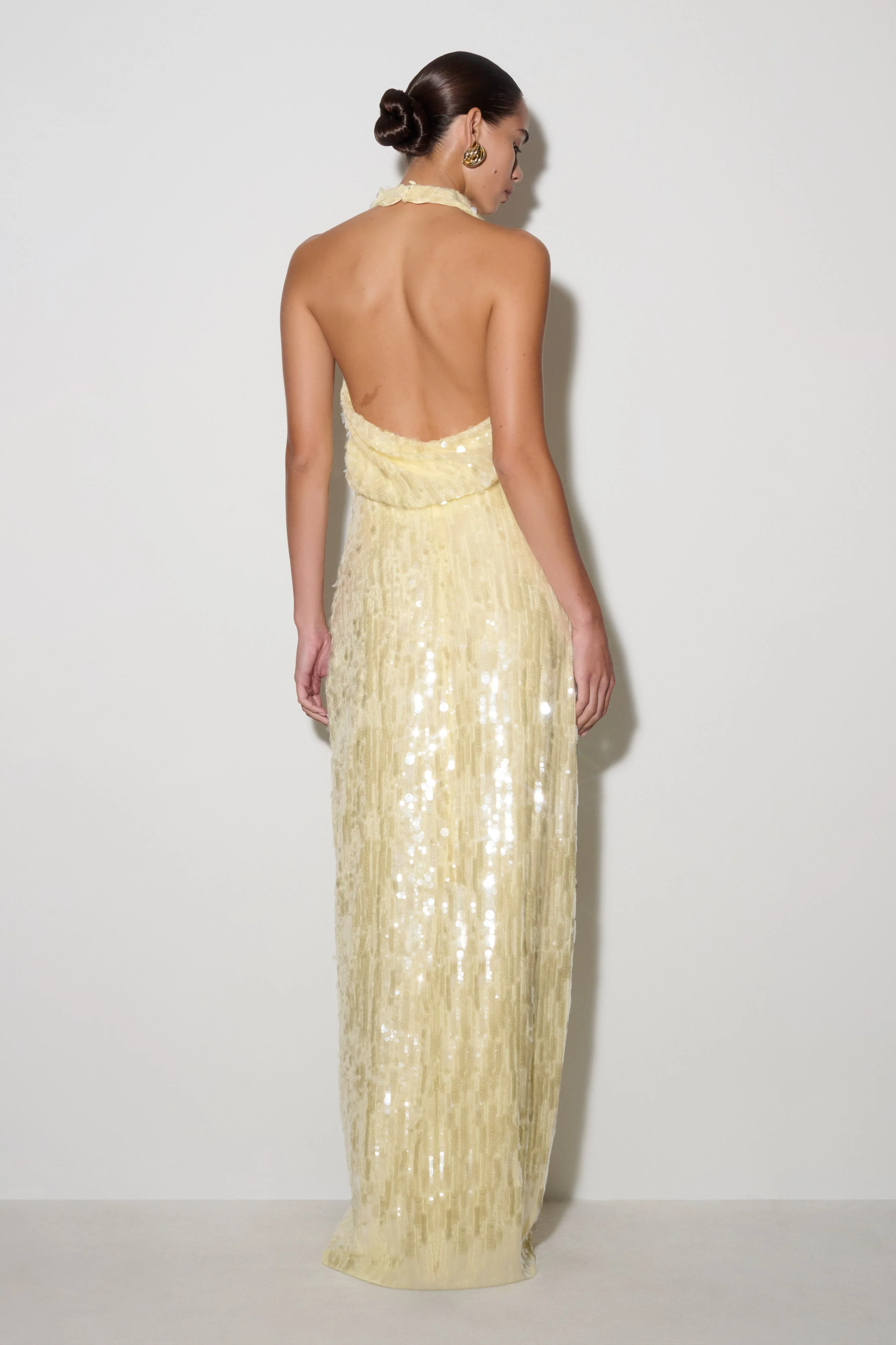 Gertrud Sequin Halter Maxi Dress - Lemon