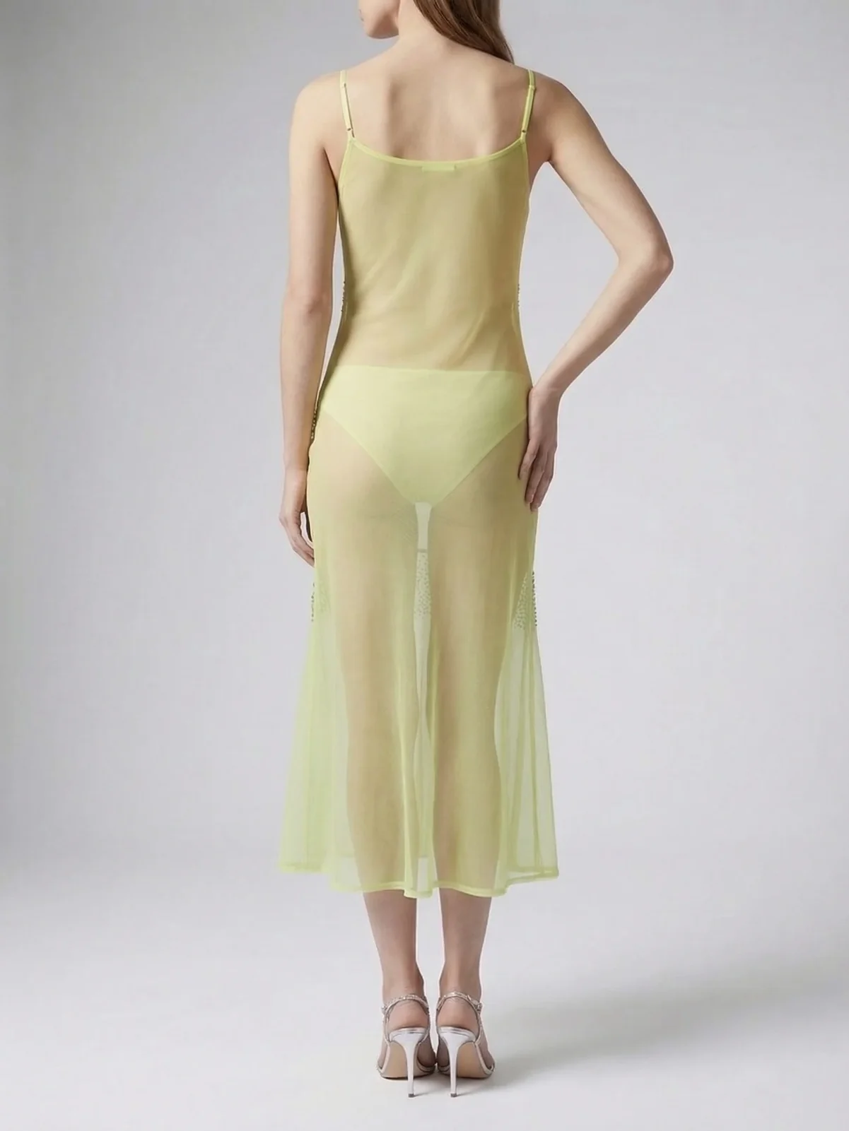 Shimmer Falls Sheer Green Midi Dress