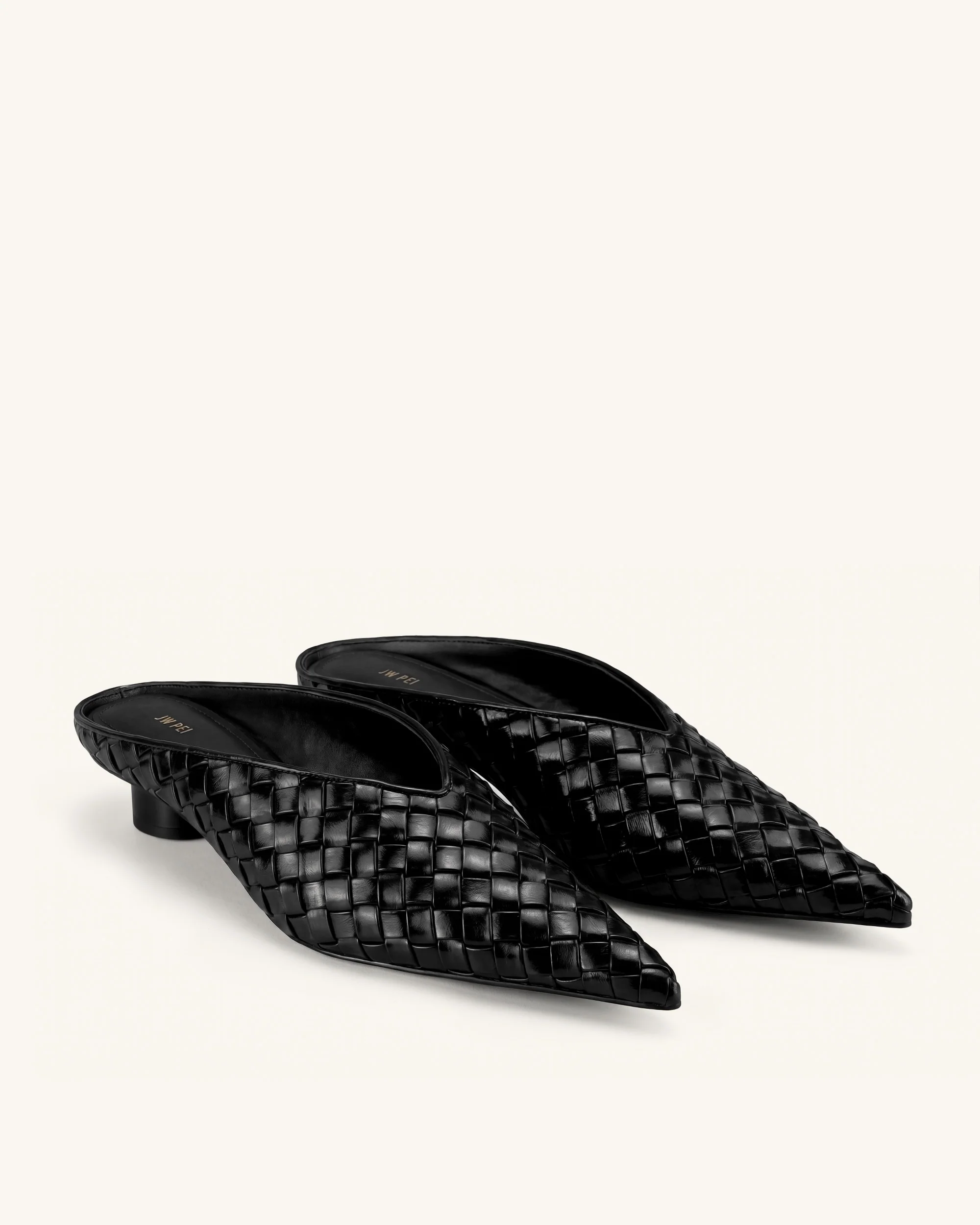 Helena Woven Textured Pointed Toe Mules - Black