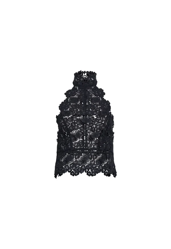 Lioness Black Lace Halter Top - Sheer Backless Going Out Top